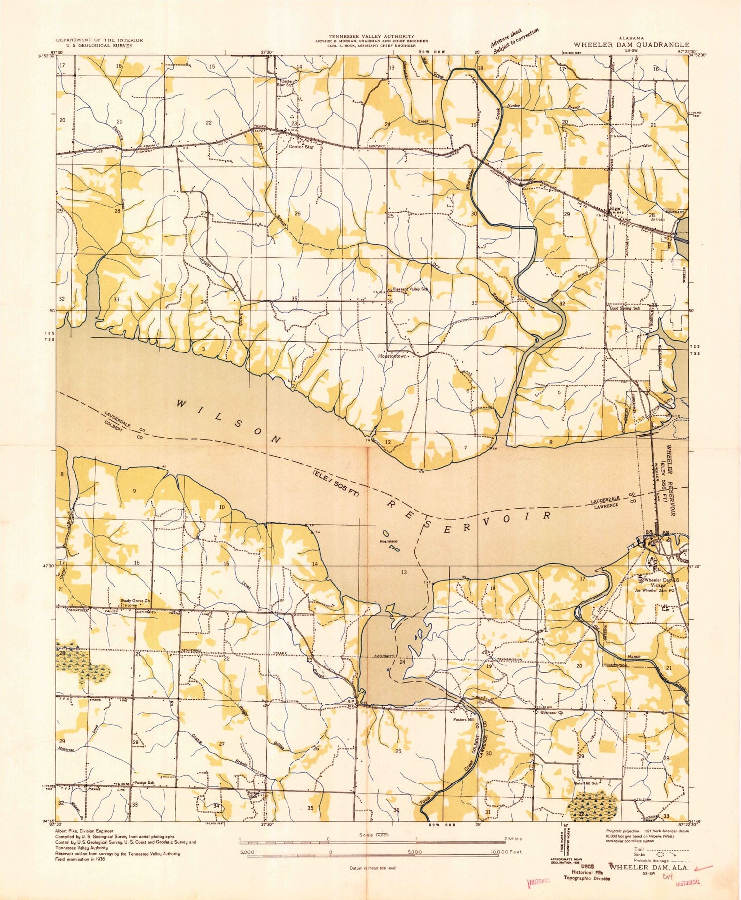 Classic USGS Wheeler Dam Alabama 7.5'x7.5' Topo Map Image
