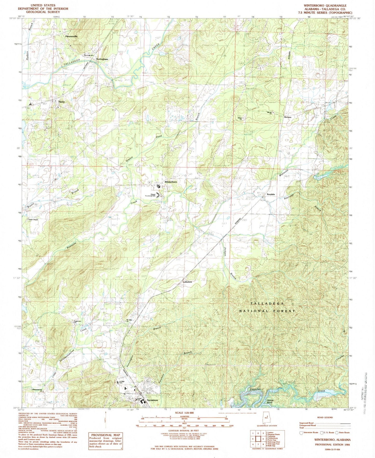 Classic USGS Winterboro Alabama 7.5'x7.5' Topo Map Image