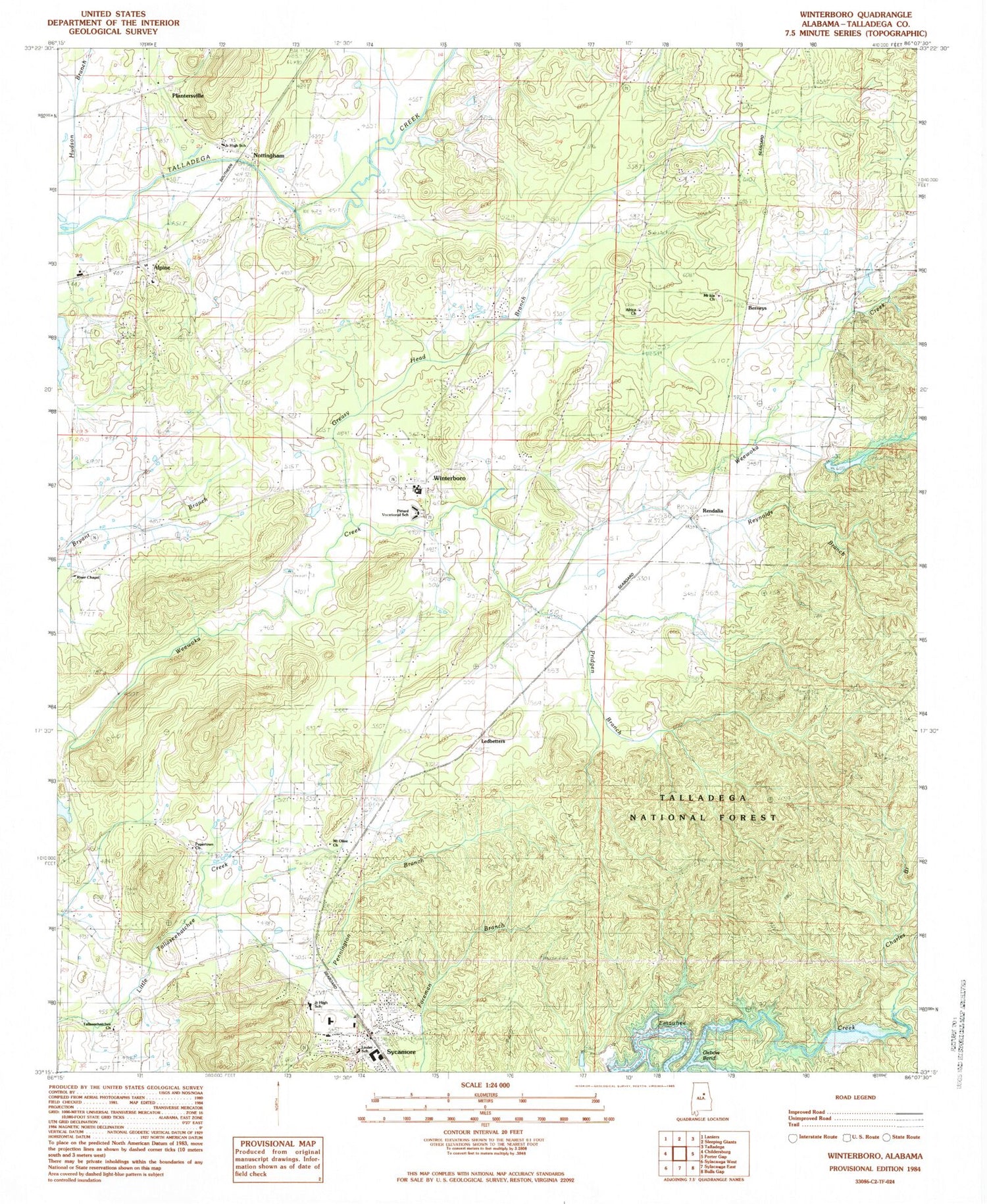 Classic USGS Winterboro Alabama 7.5'x7.5' Topo Map Image