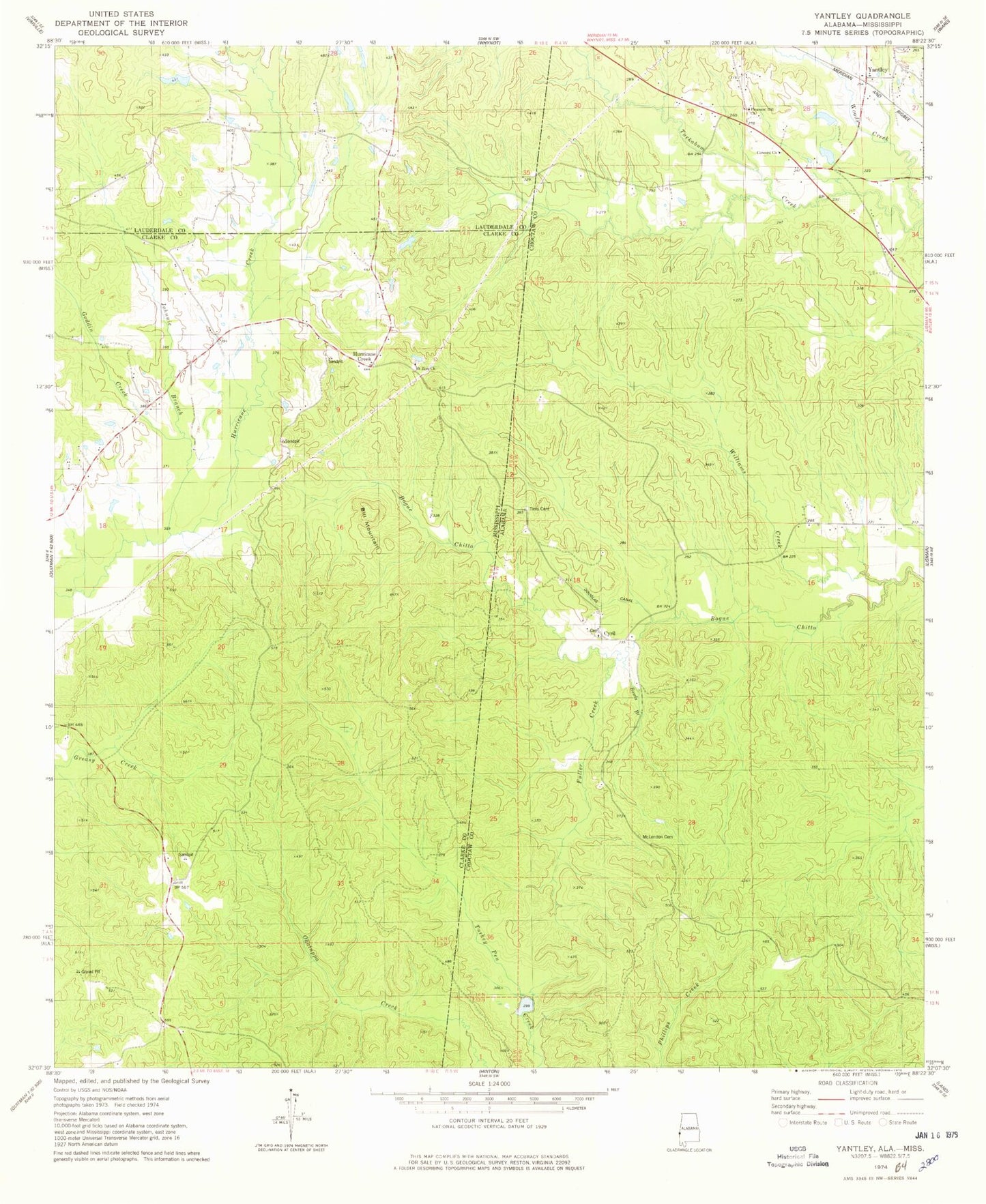 Classic USGS Yantley Alabama 7.5'x7.5' Topo Map Image