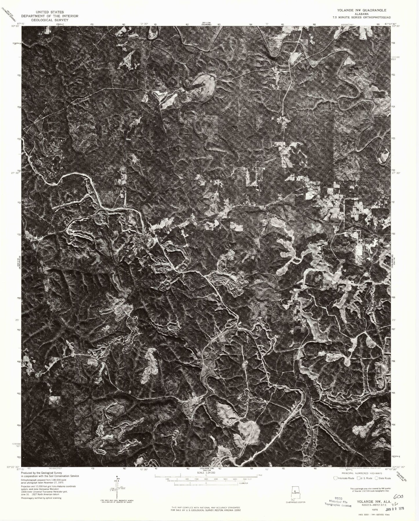 Classic USGS Oak Grove Alabama 7.5'x7.5' Topo Map Image