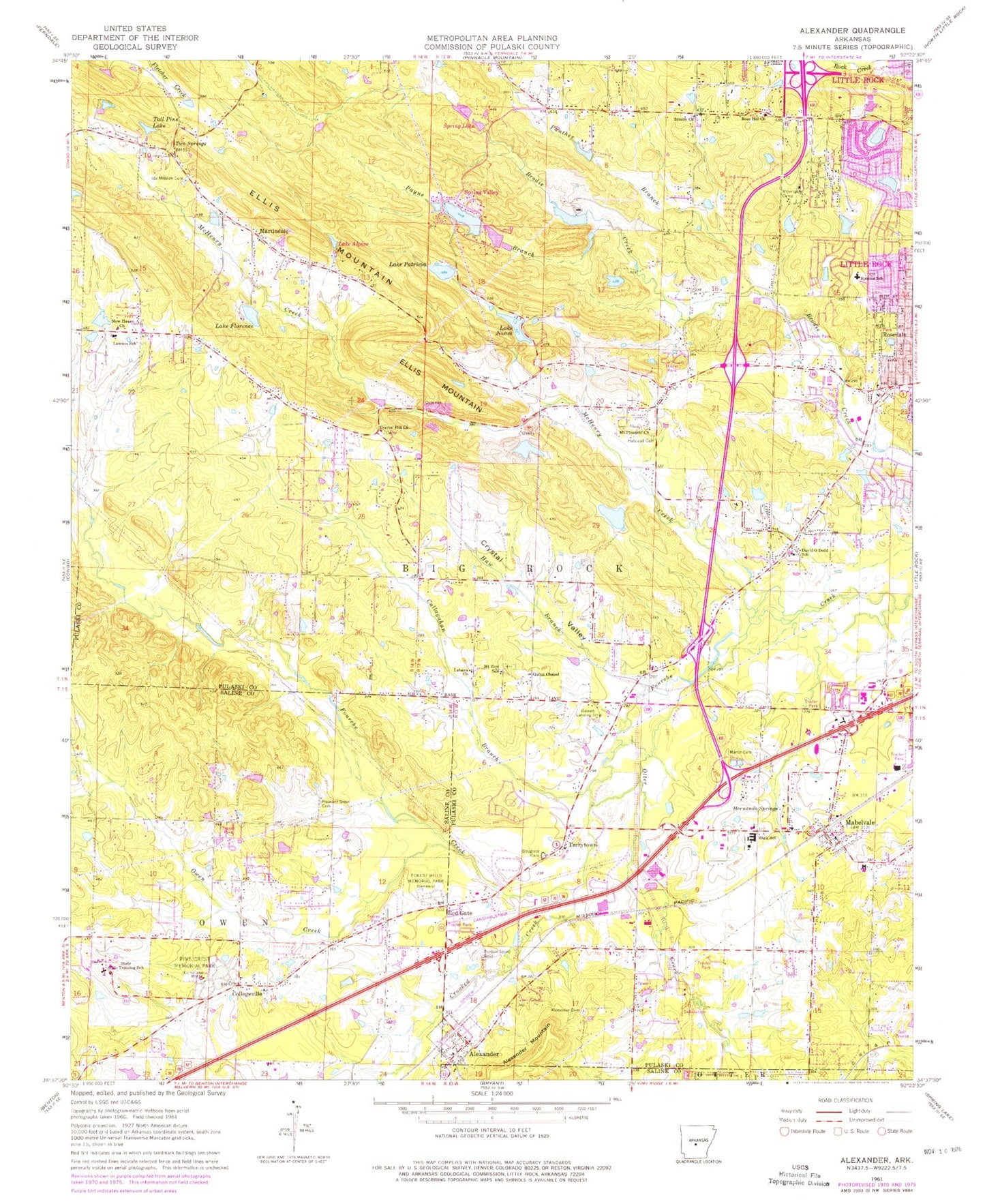 Classic USGS Alexander Arkansas 7.5'x7.5' Topo Map Image