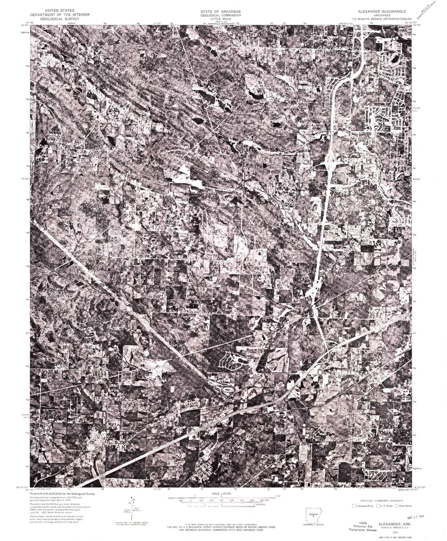 Classic USGS Alexander Arkansas 7.5'x7.5' Topo Map Image
