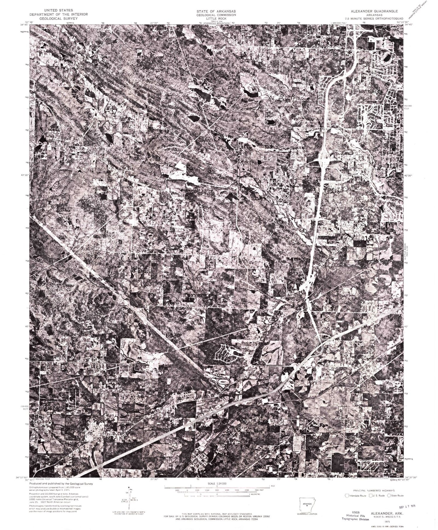 Classic USGS Alexander Arkansas 7.5'x7.5' Topo Map Image