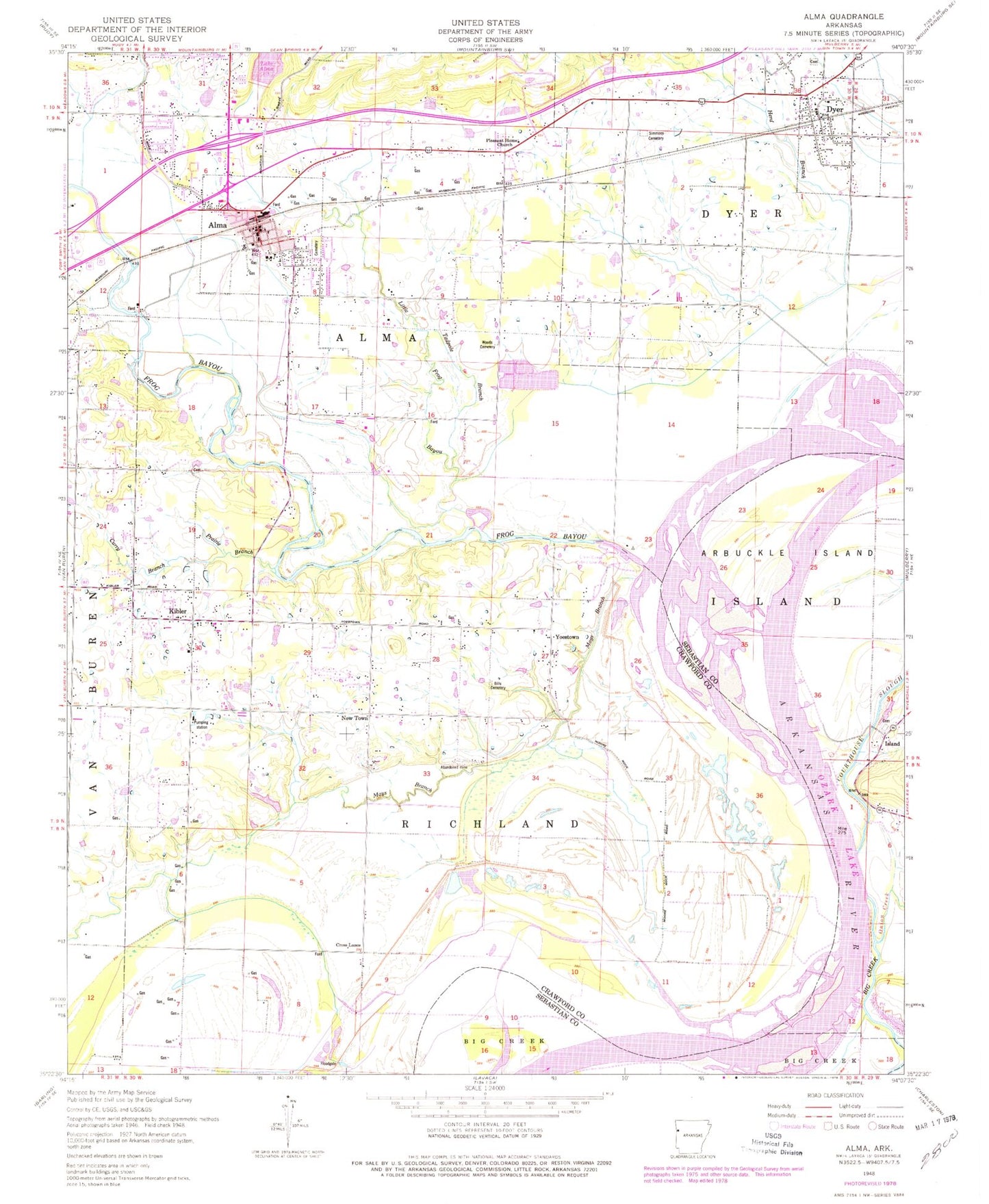 Classic USGS Alma Arkansas 7.5'x7.5' Topo Map Image