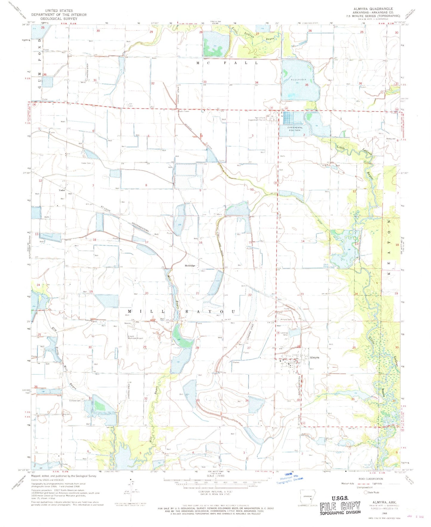 Classic USGS Almyra Arkansas 7.5'x7.5' Topo Map Image