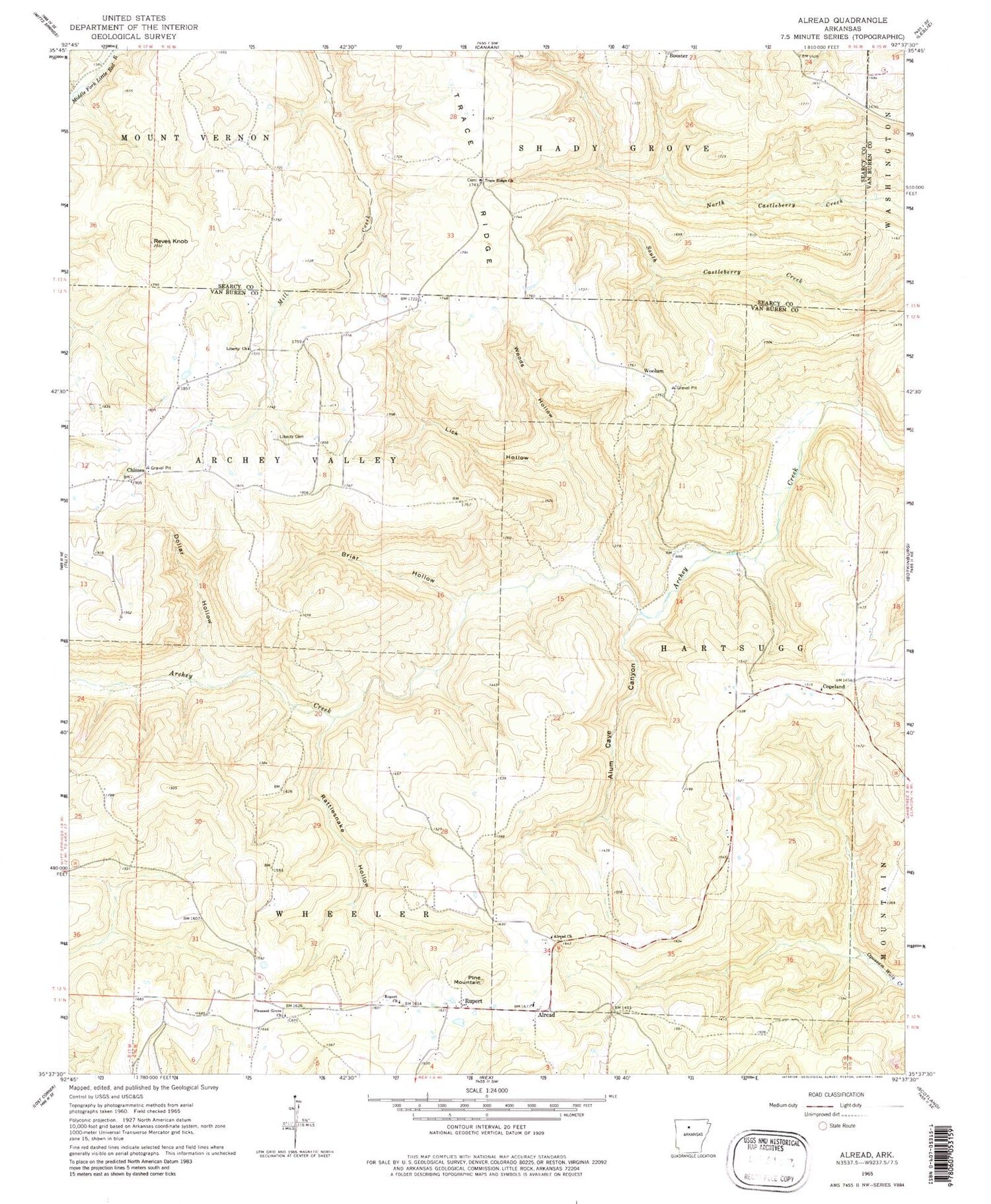 Classic USGS Alread Arkansas 7.5'x7.5' Topo Map Image