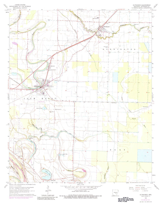 Classic USGS Altheimer Arkansas 7.5'x7.5' Topo Map Image
