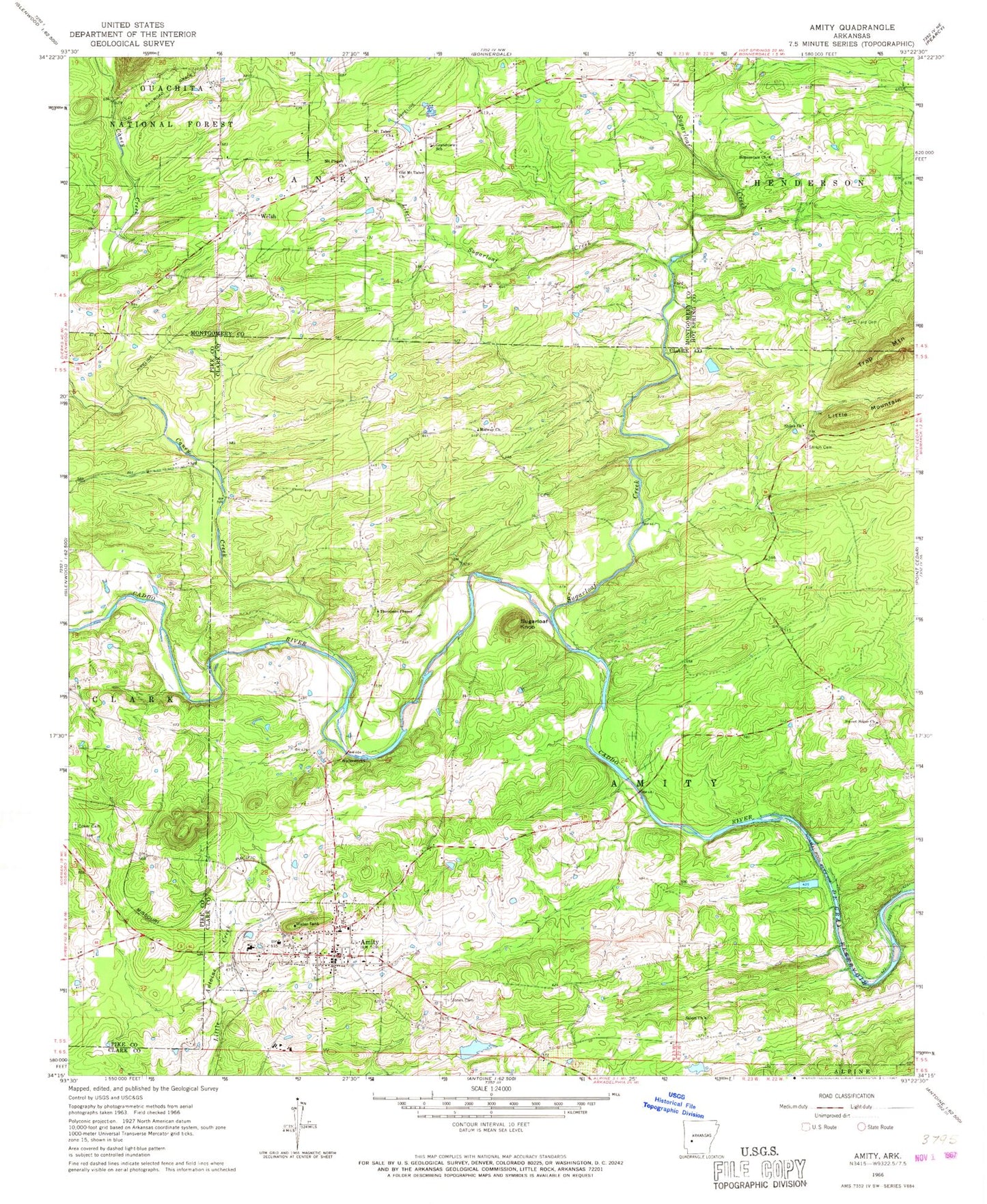 Classic USGS Amity Arkansas 7.5'x7.5' Topo Map Image