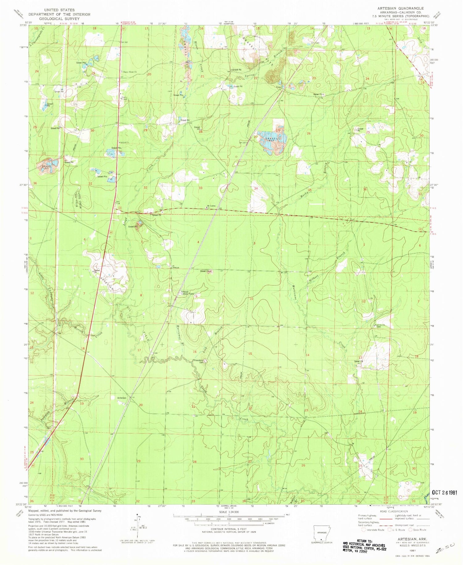 Classic USGS Artesian Arkansas 7.5'x7.5' Topo Map Image