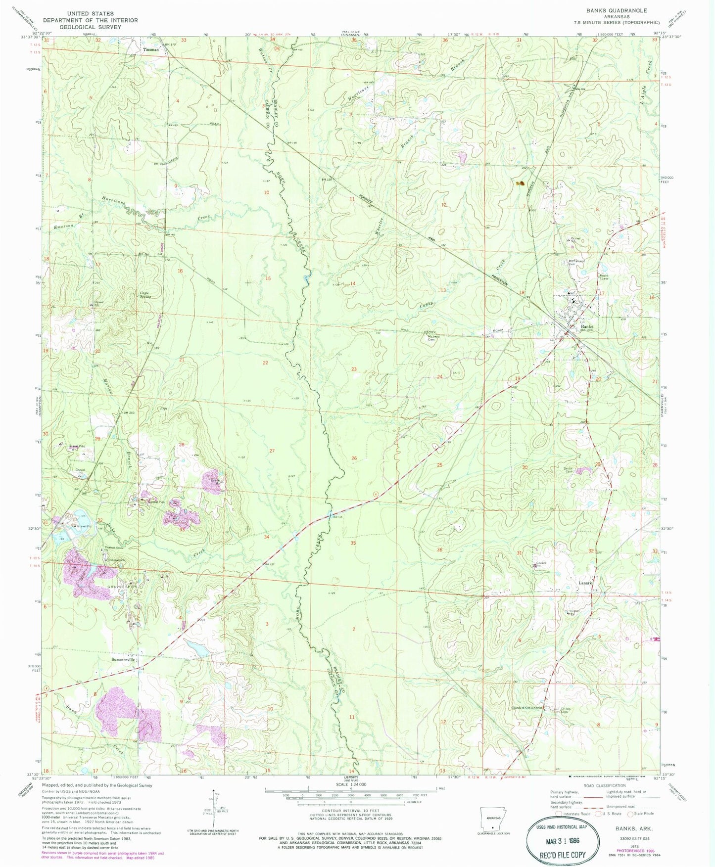 Classic USGS Banks Arkansas 7.5'x7.5' Topo Map Image