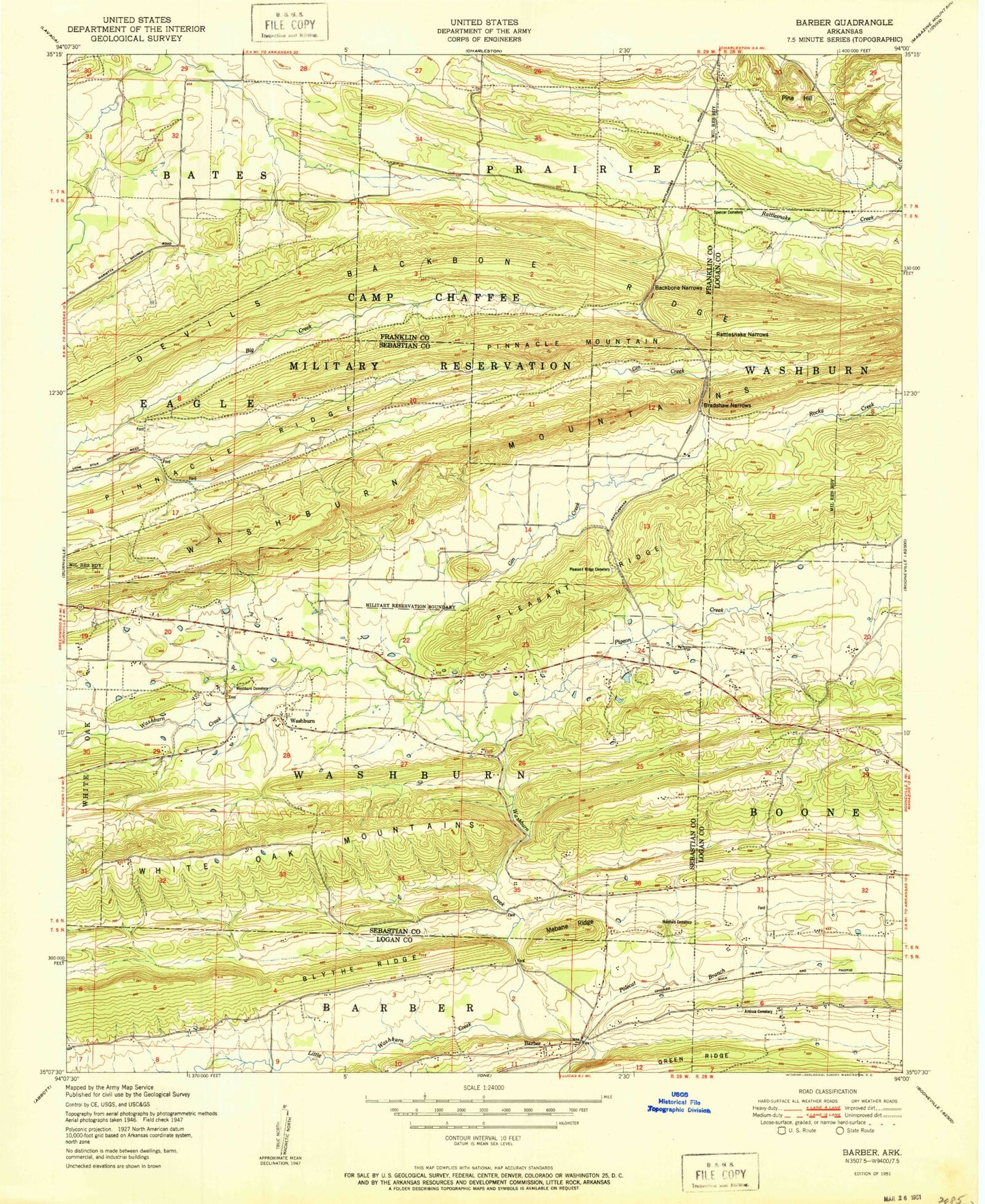 Classic USGS Barber Arkansas 7.5'x7.5' Topo Map Image