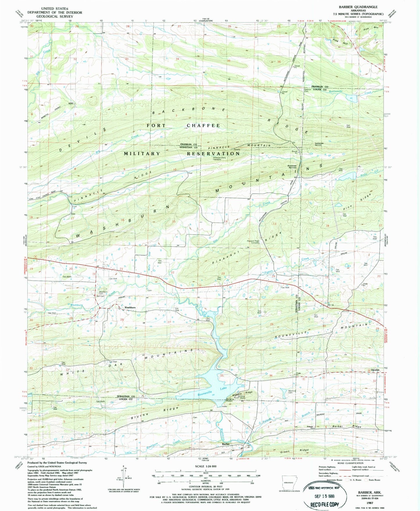 Classic USGS Barber Arkansas 7.5'x7.5' Topo Map Image