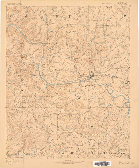 Historic 1890 Batesville Arkansas 30'x30' Topo Map Image