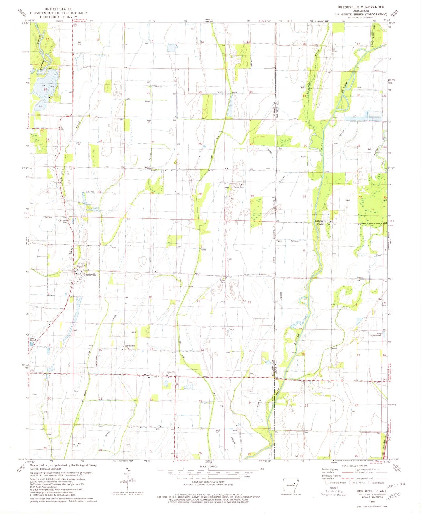 Classic USGS Beedeville Arkansas 7.5'x7.5' Topo Map Image