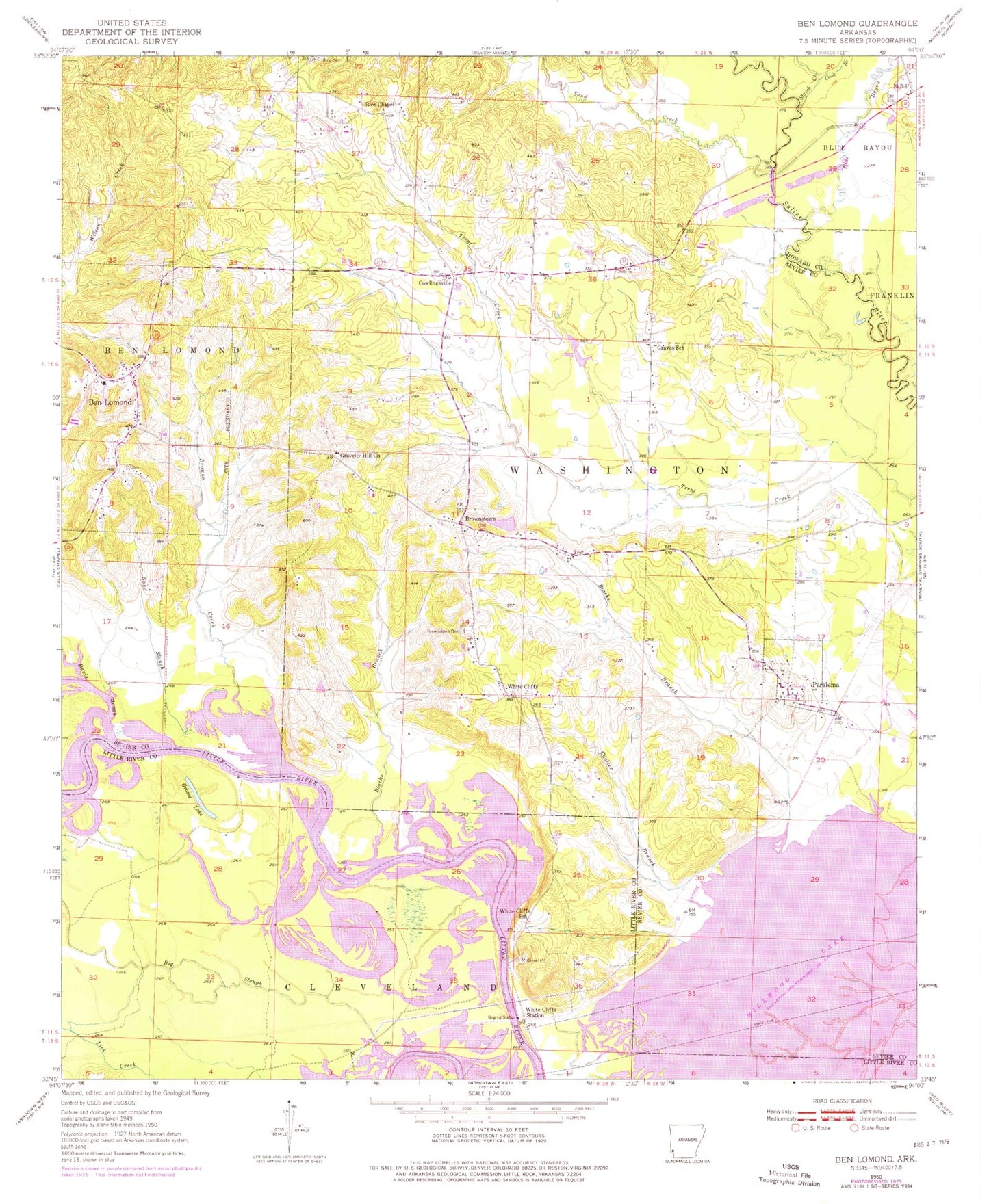 Classic USGS Ben Lomond Arkansas 7.5'x7.5' Topo Map Image