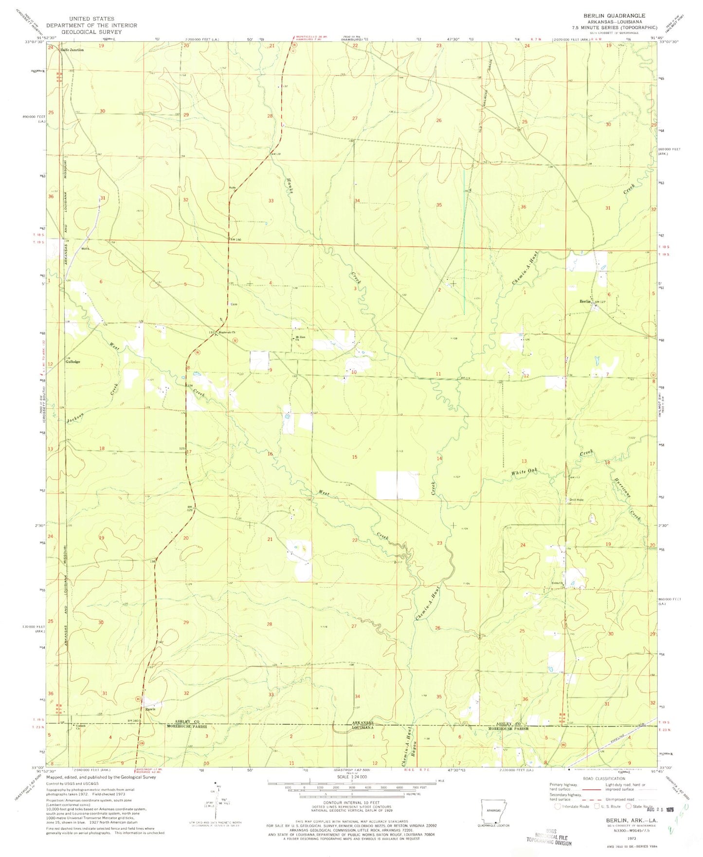 Classic USGS Berlin Arkansas 7.5'x7.5' Topo Map Image