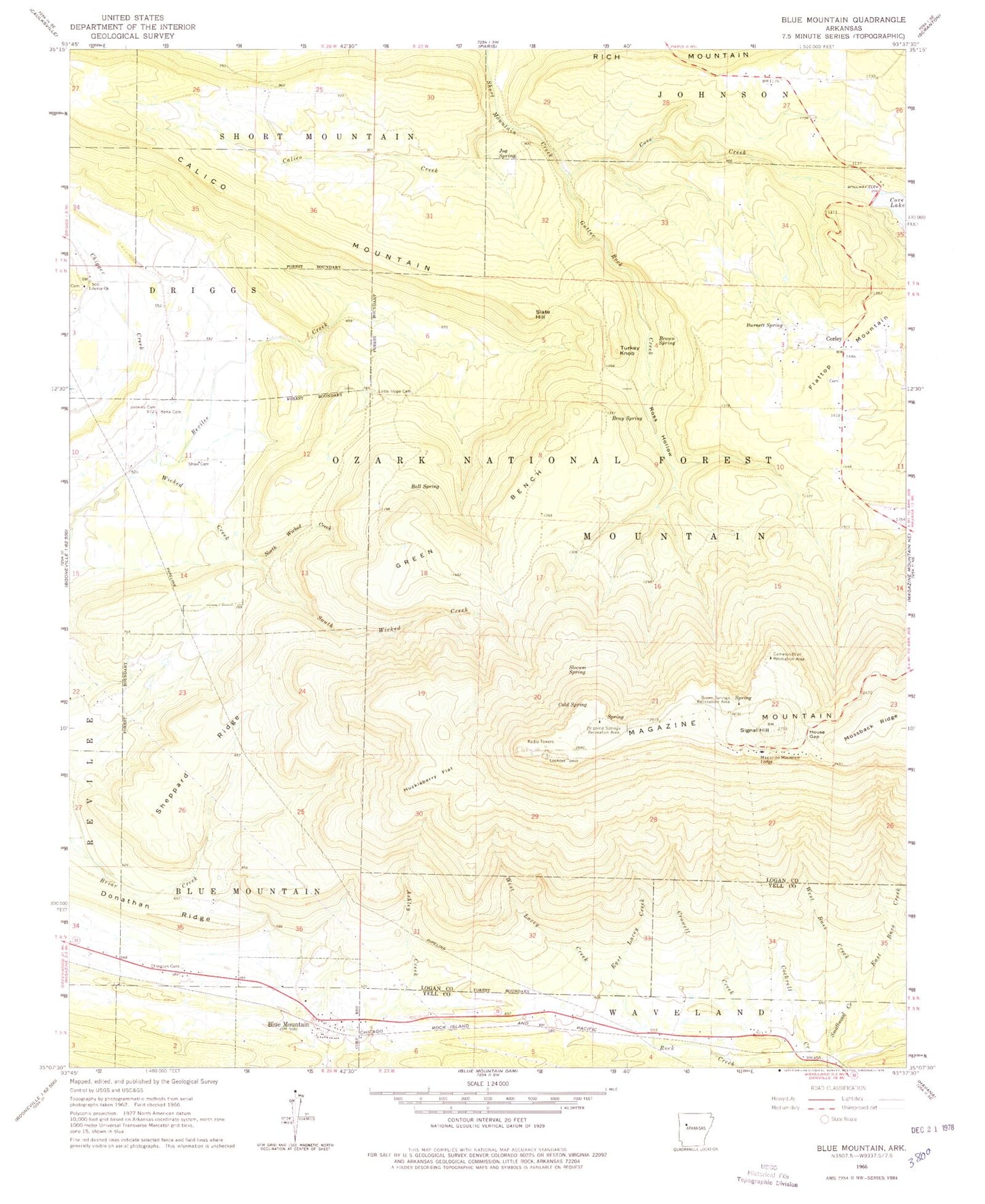 Classic USGS Blue Mountain Arkansas 7.5'x7.5' Topo Map Image