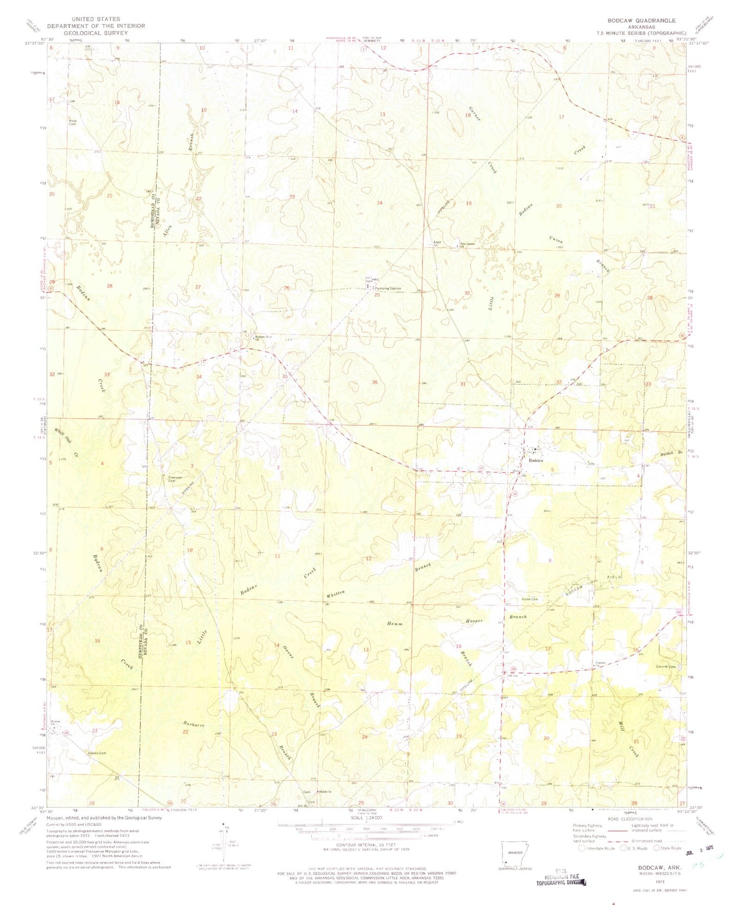 Classic USGS Bodcaw Arkansas 7.5'x7.5' Topo Map Image
