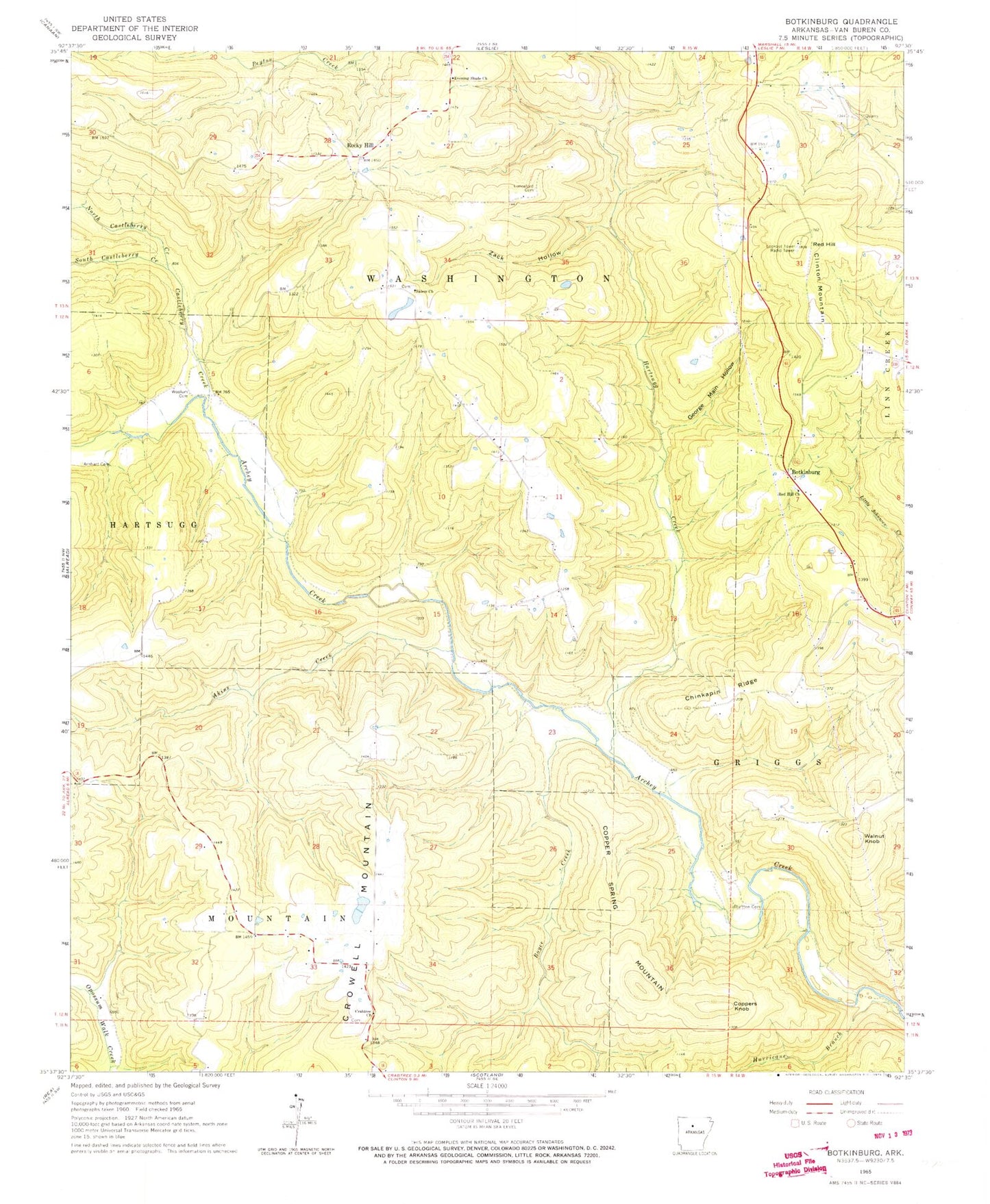 Classic USGS Botkinburg Arkansas 7.5'x7.5' Topo Map Image
