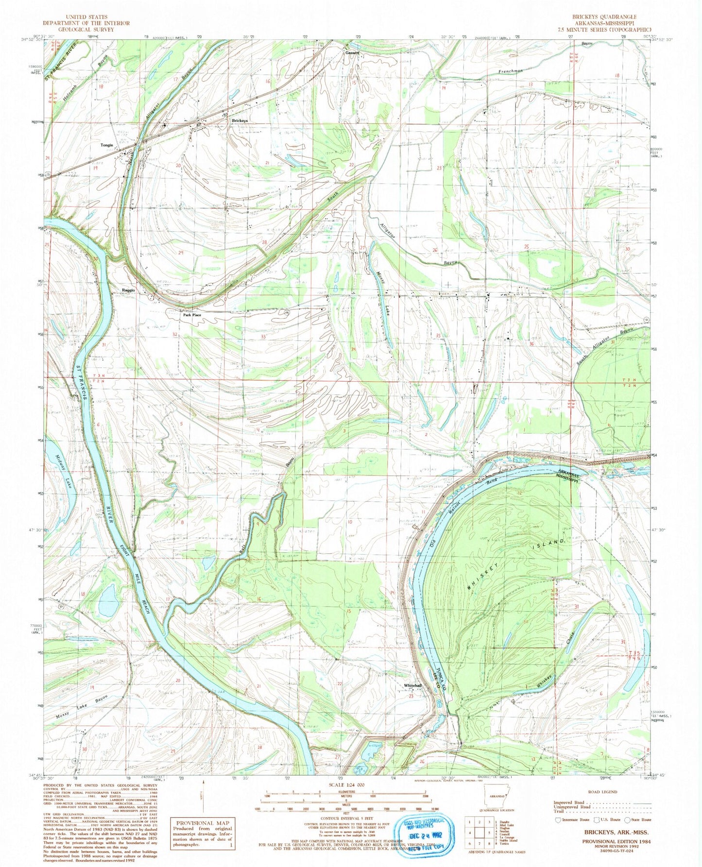 Classic USGS Brickeys Arkansas 7.5'x7.5' Topo Map Image
