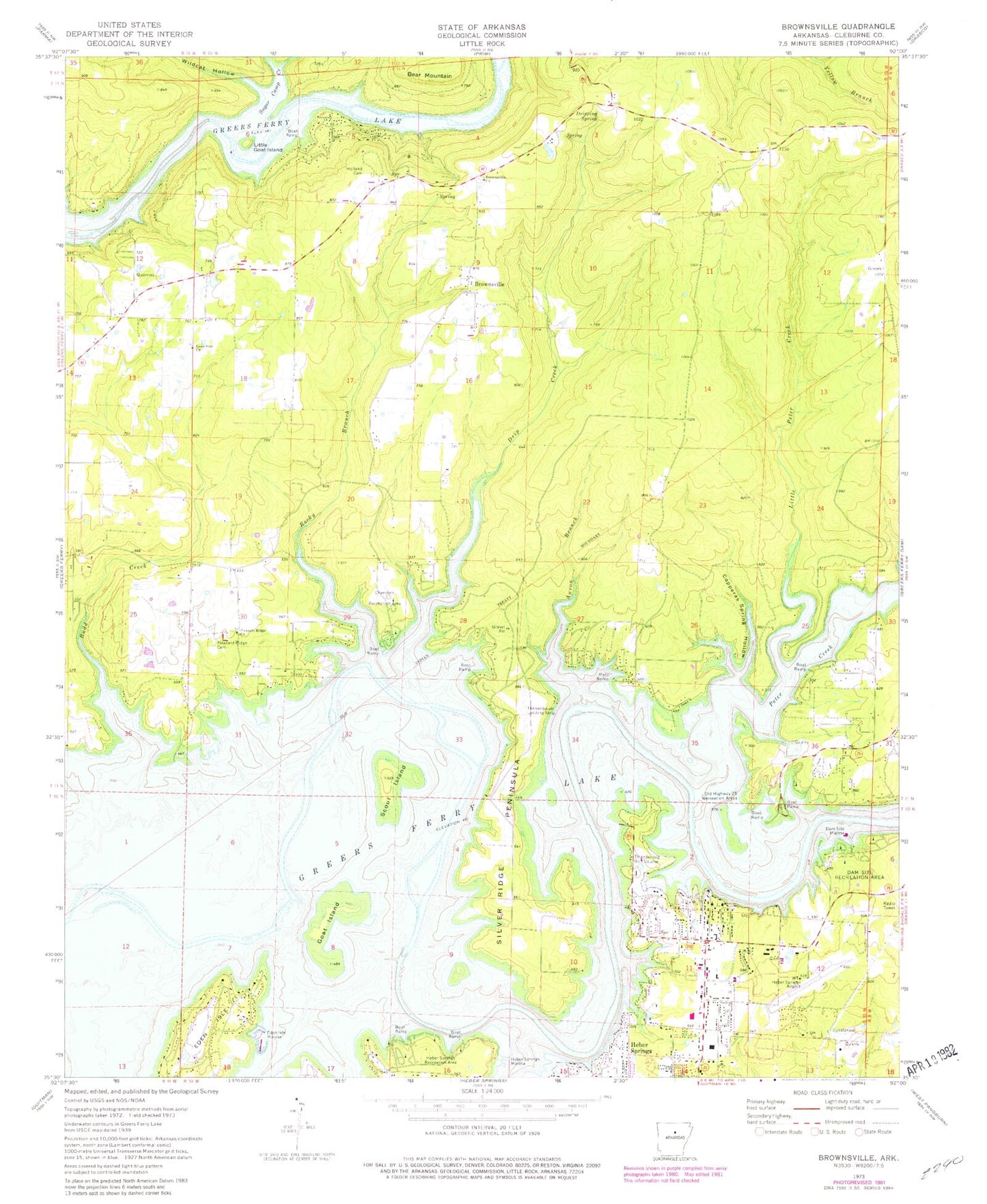 Classic USGS Brownsville Arkansas 7.5'x7.5' Topo Map Image
