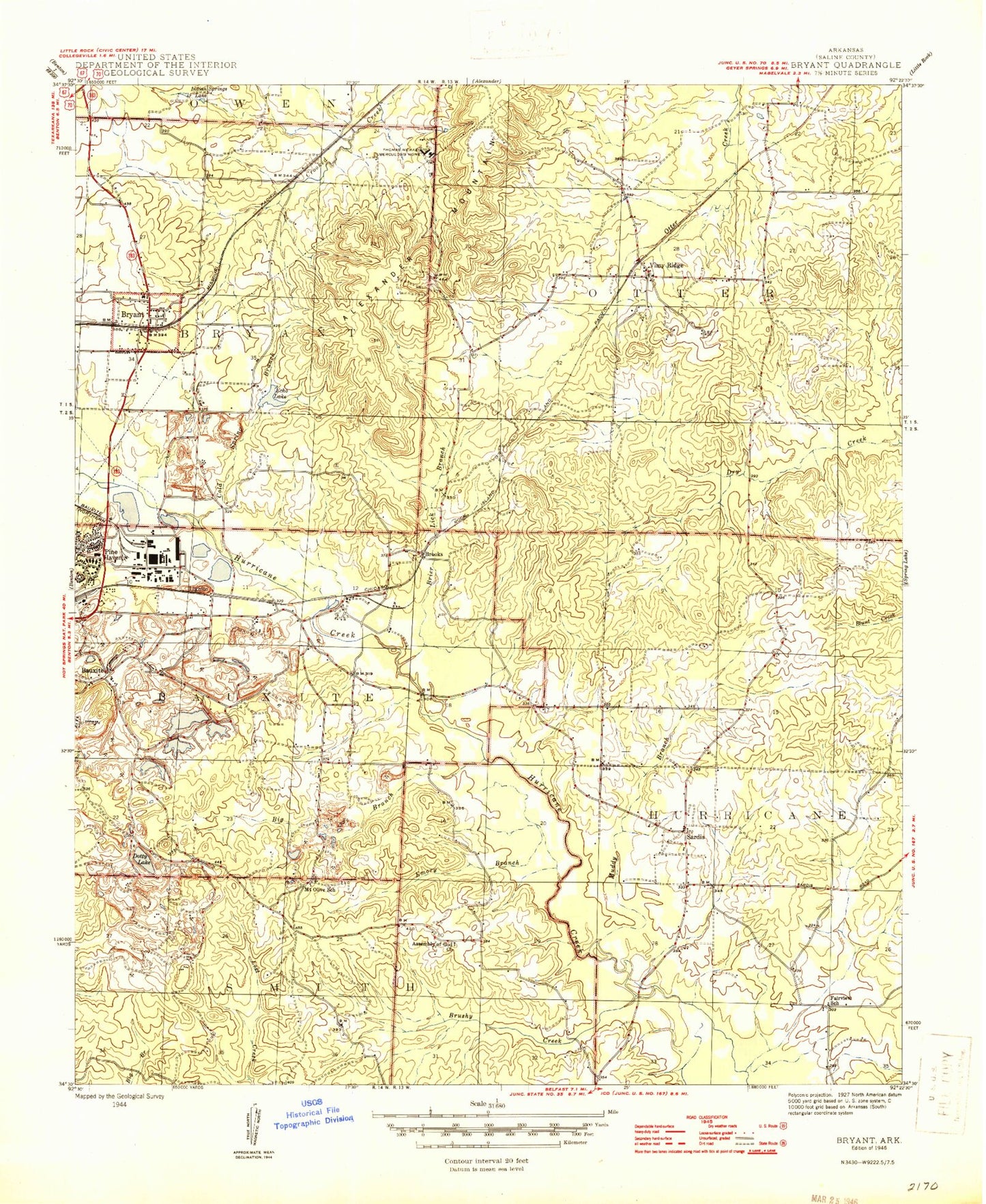 Classic USGS Bryant Arkansas 7.5'x7.5' Topo Map Image