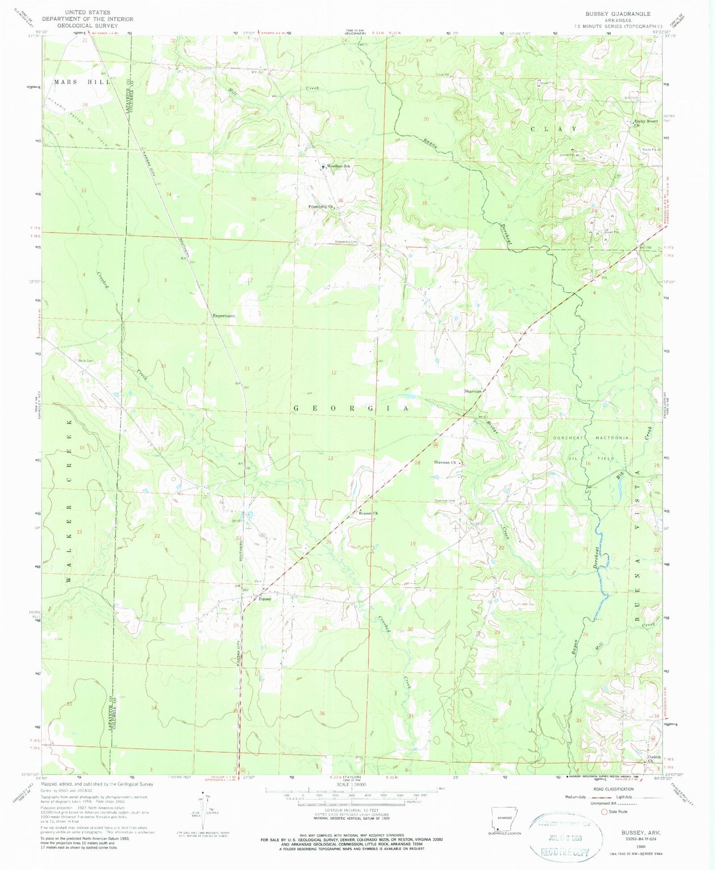 Classic USGS Bussey Arkansas 7.5'x7.5' Topo Map Image