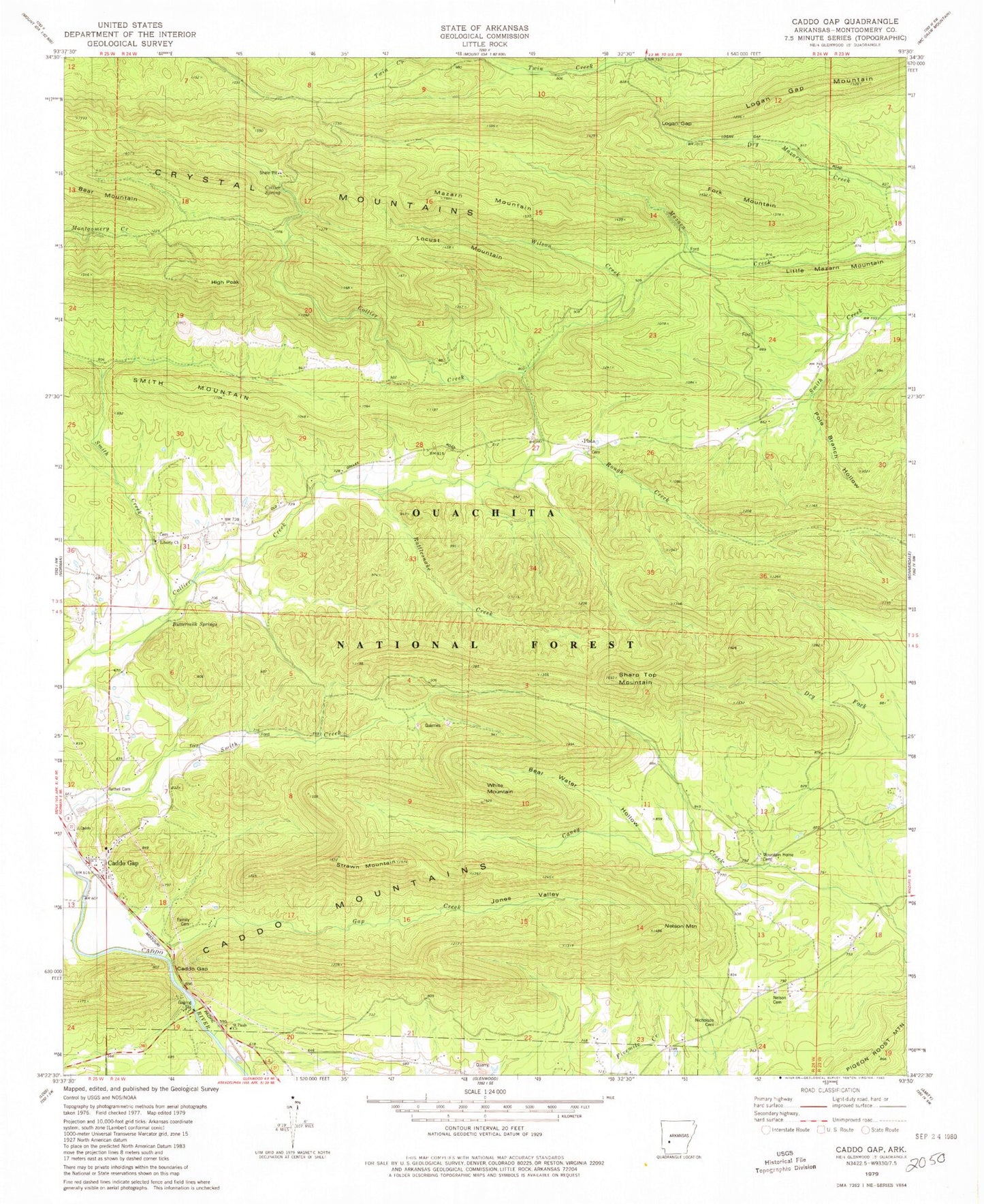 Classic USGS Caddo Gap Arkansas 7.5'x7.5' Topo Map Image
