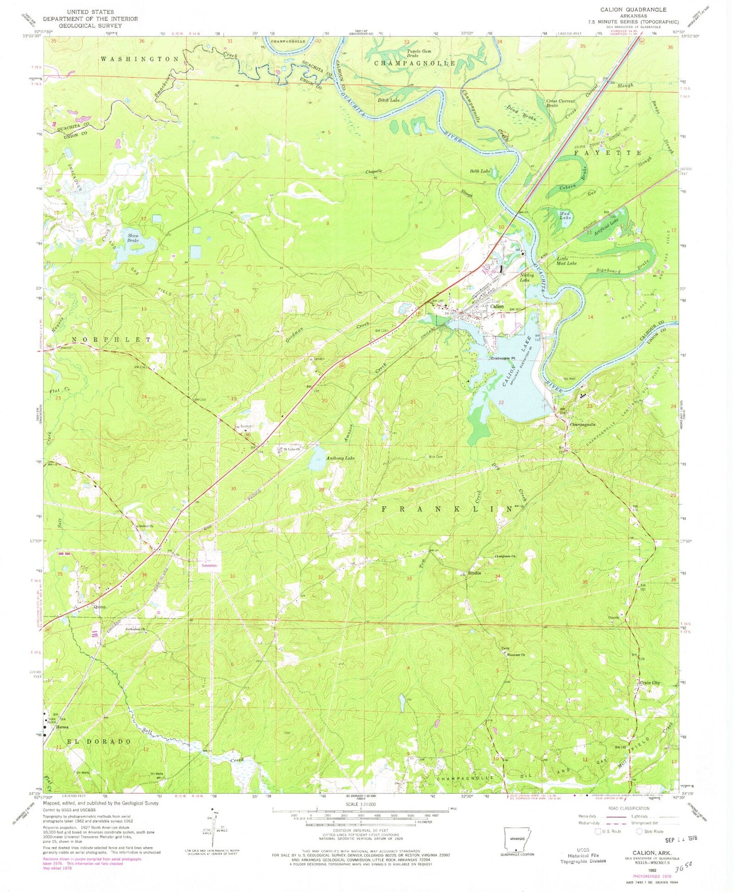 Classic USGS Calion Arkansas 7.5'x7.5' Topo Map Image