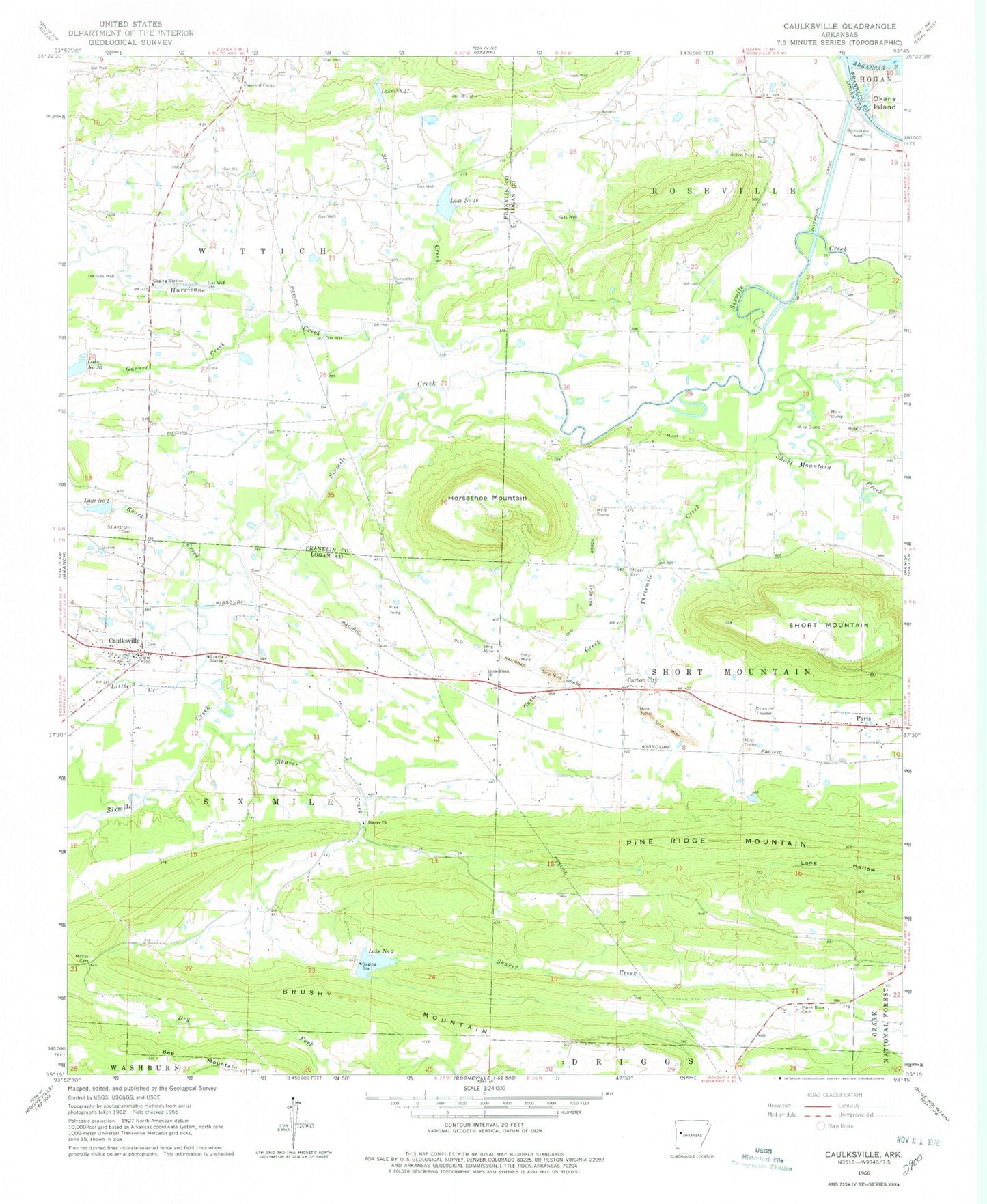 Classic USGS Caulksville Arkansas 7.5'x7.5' Topo Map Image