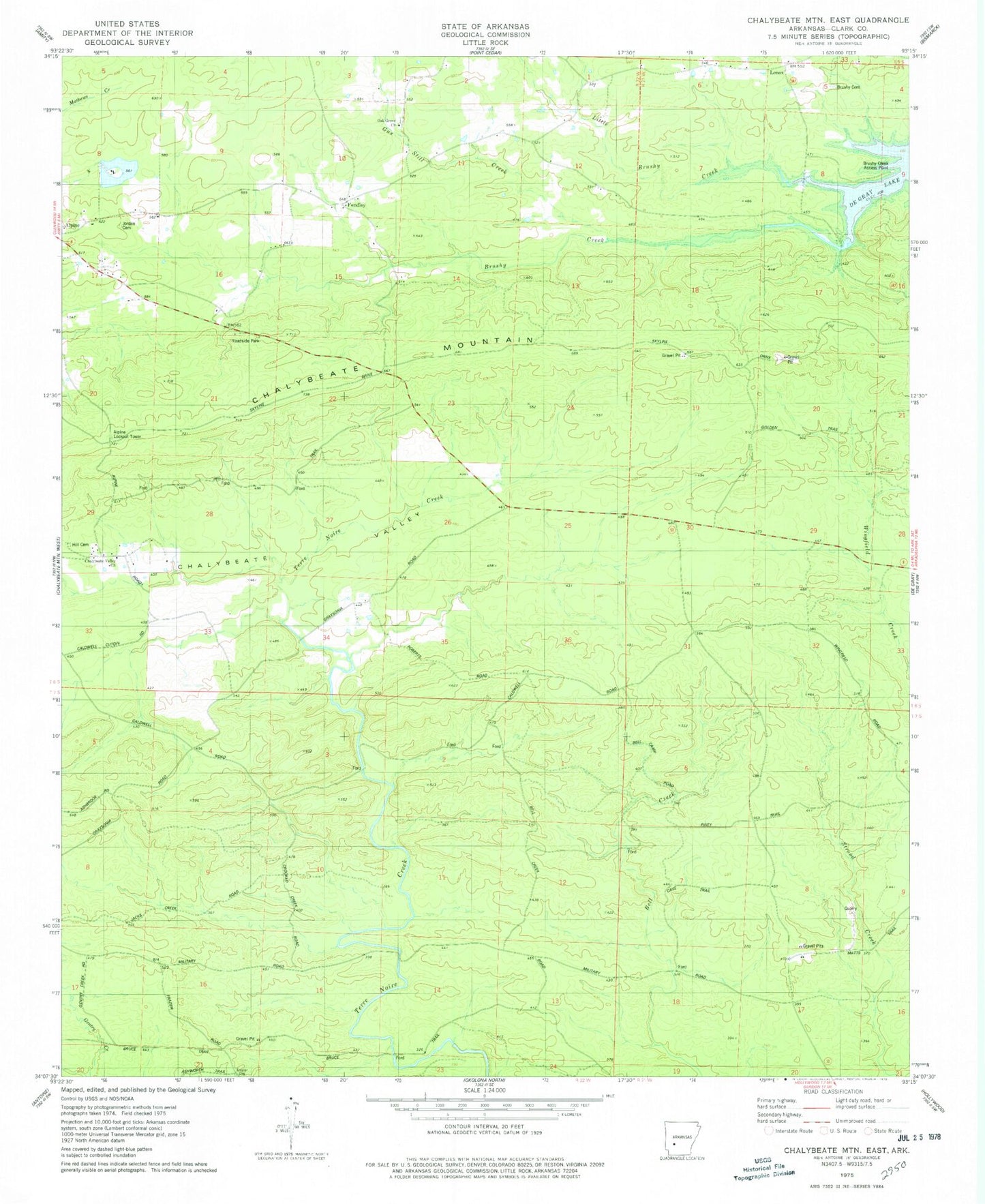 Classic USGS Chalybeate Mountain East Arkansas 7.5'x7.5' Topo Map Image