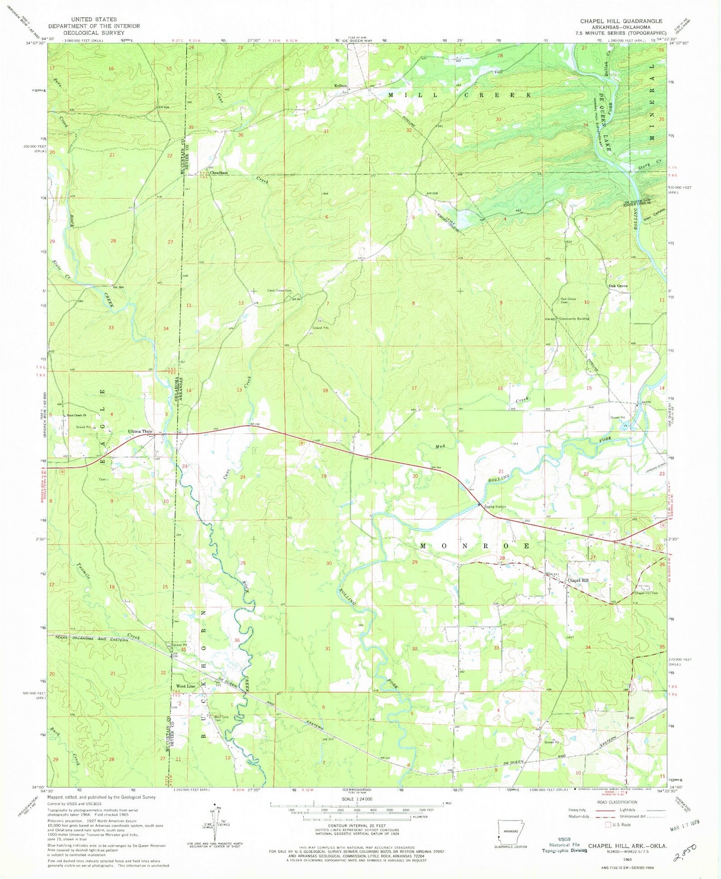 Classic USGS Chapel Hill Arkansas 7.5'x7.5' Topo Map Image