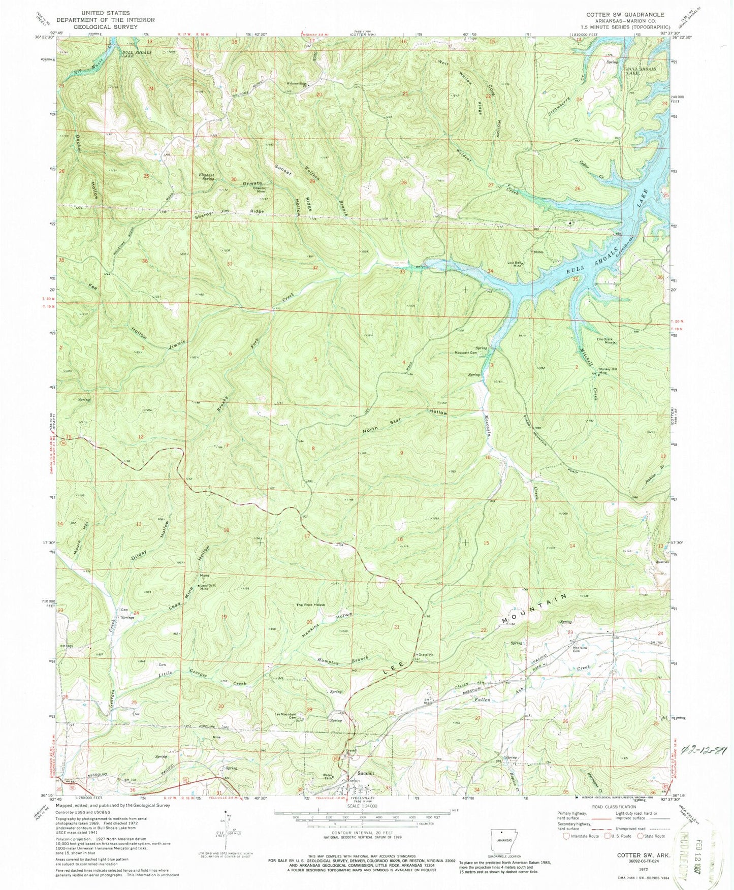 Classic USGS Cotter SW Arkansas 7.5'x7.5' Topo Map Image