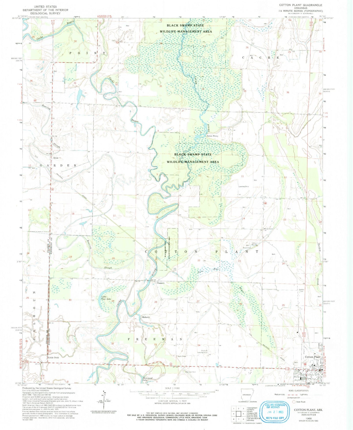 Classic USGS Cotton Plant Arkansas 7.5'x7.5' Topo Map Image