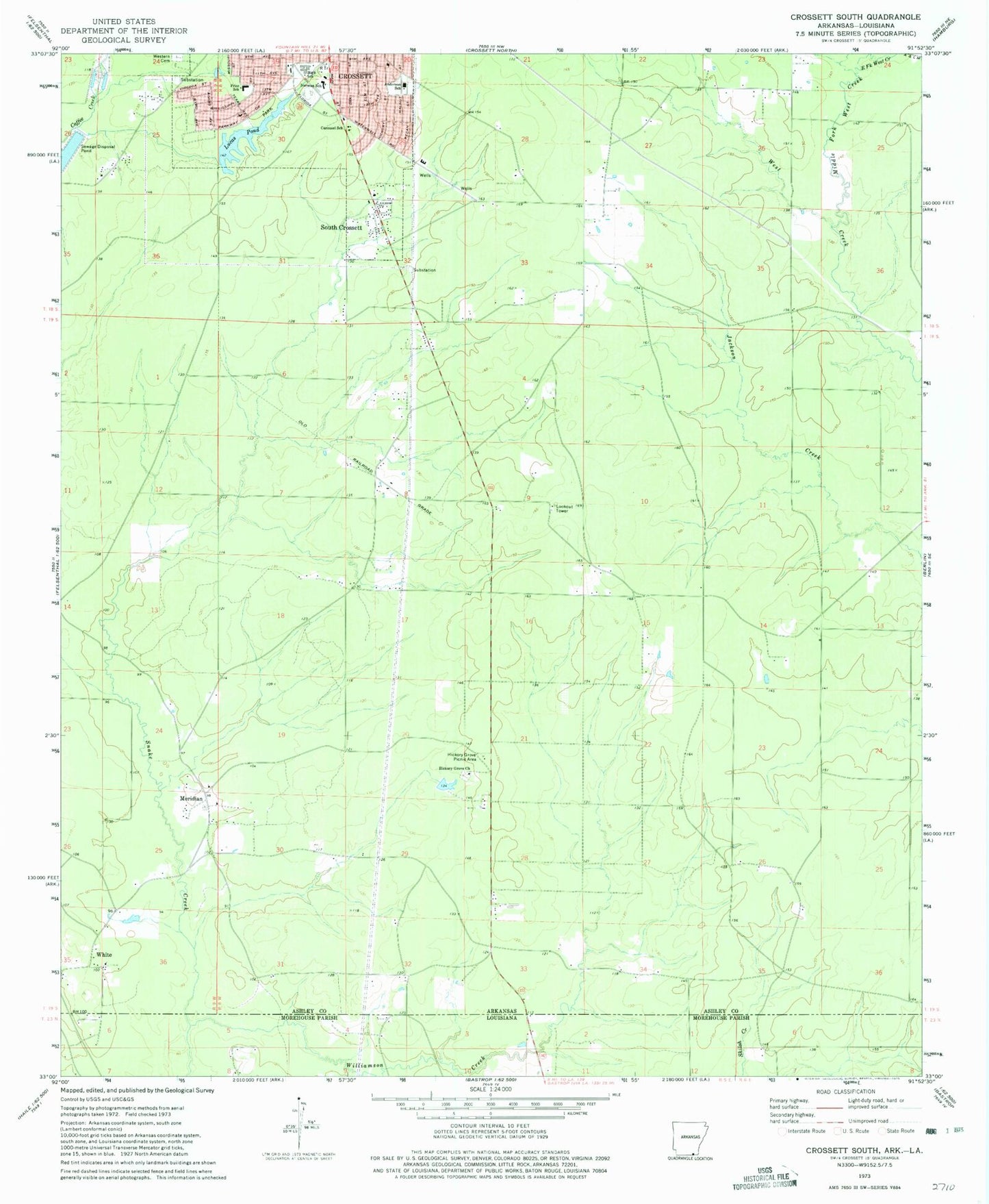 Classic USGS Crossett South Arkansas 7.5'x7.5' Topo Map Image