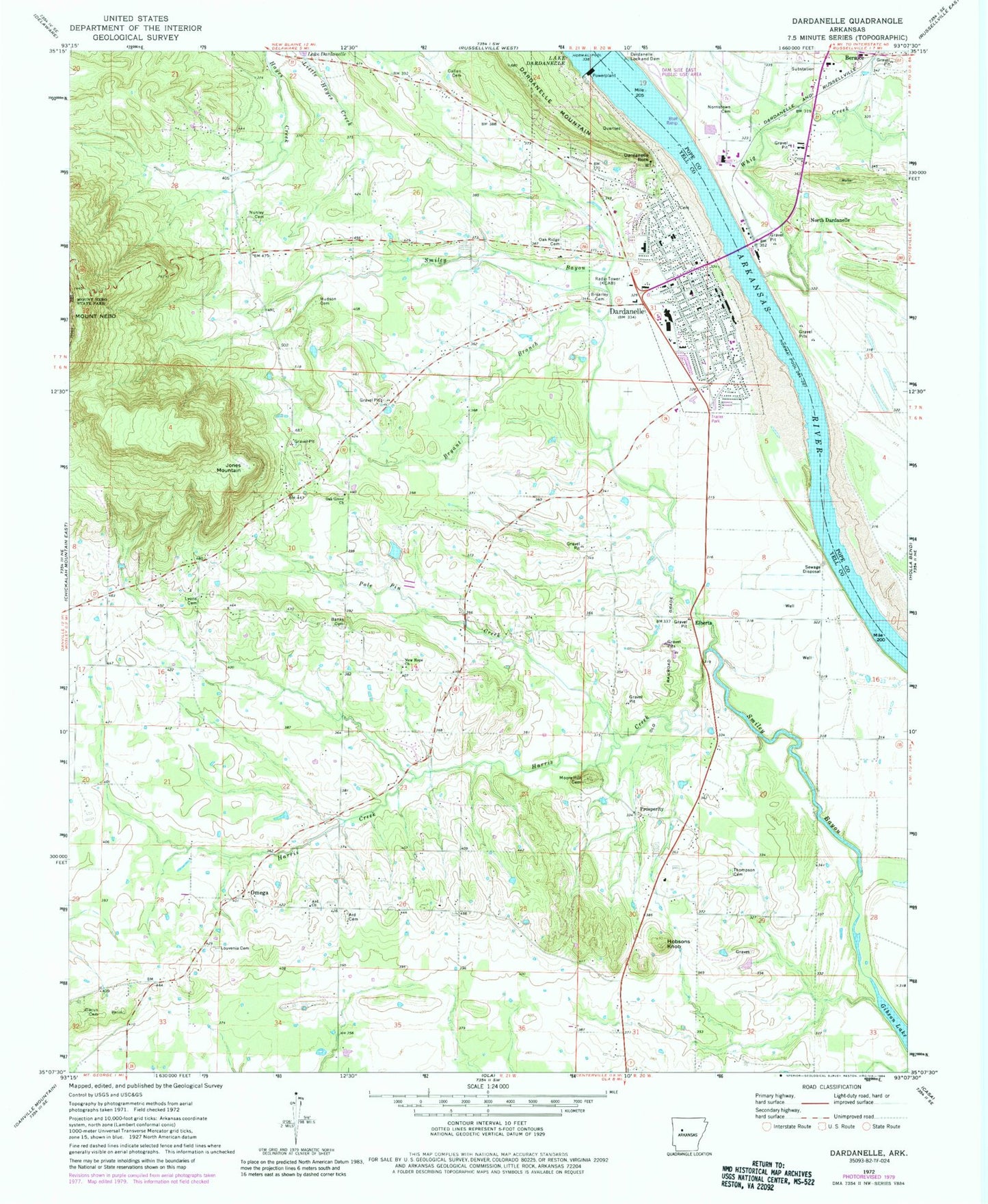Classic USGS Dardanelle Arkansas 7.5'x7.5' Topo Map Image