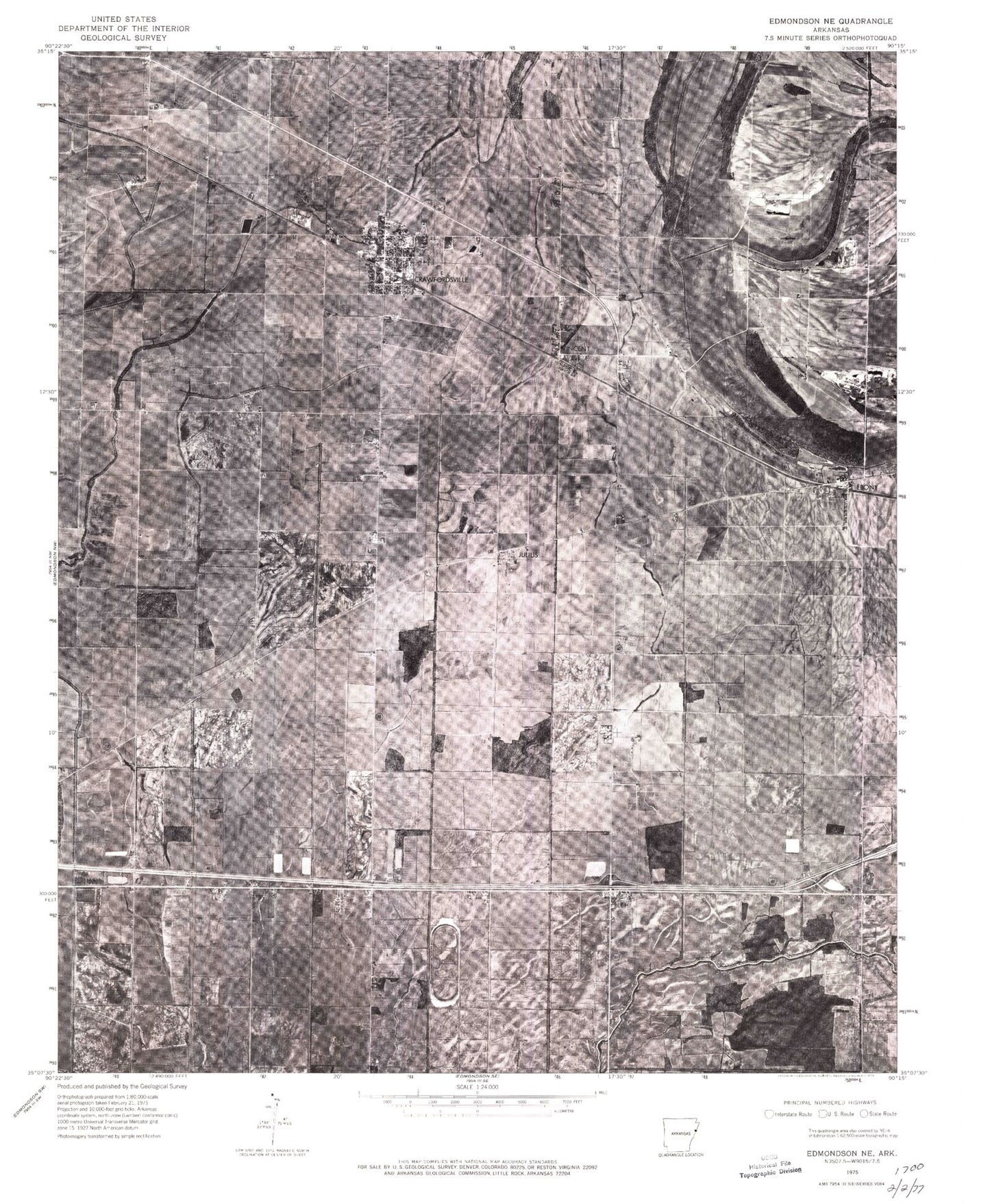 Classic USGS Crawfordsville Arkansas 7.5'x7.5' Topo Map Image
