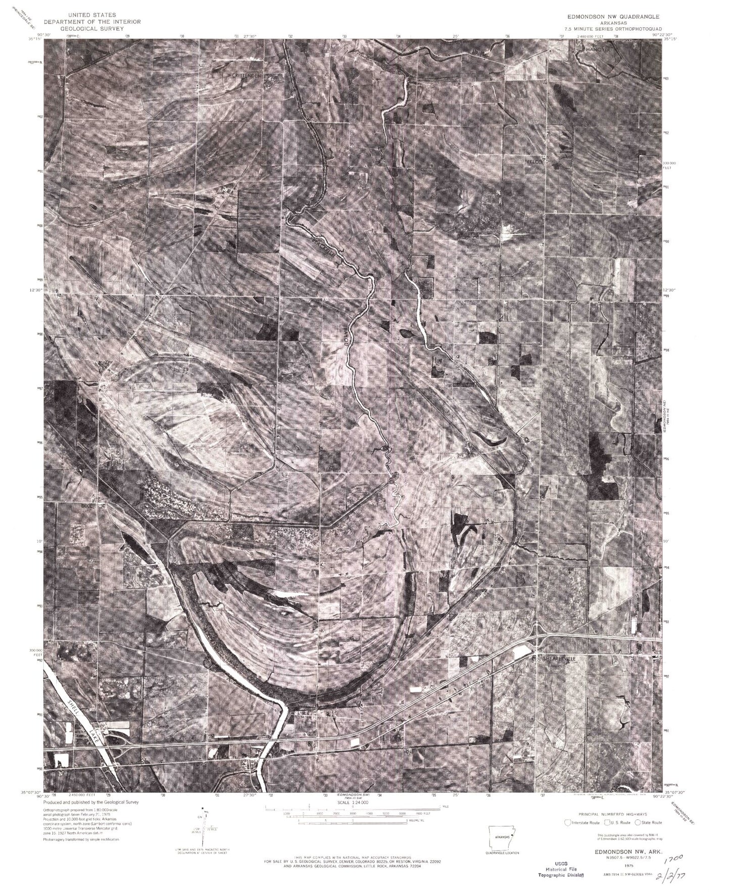 Classic USGS Jeanette Arkansas 7.5'x7.5' Topo Map Image