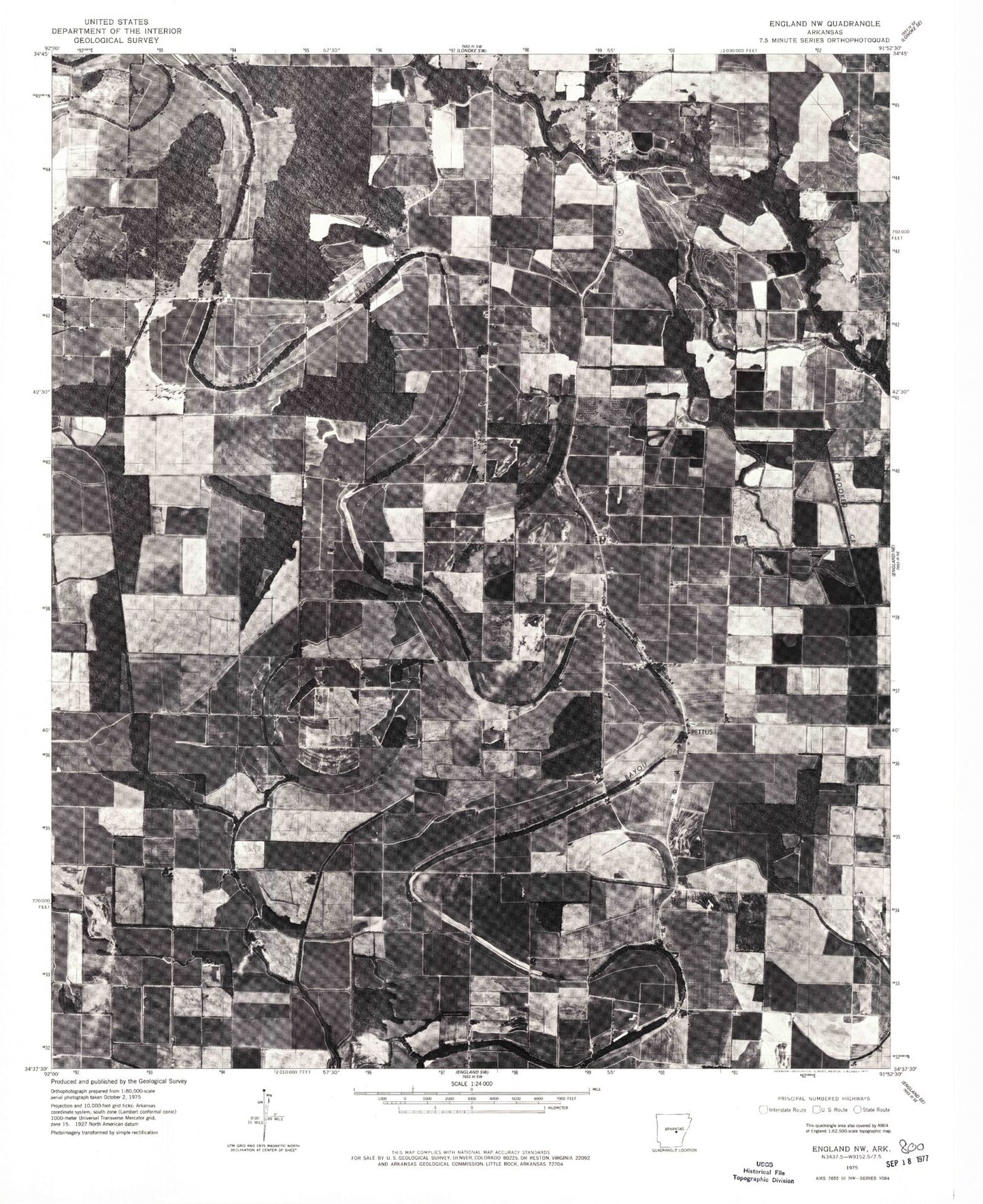 Classic USGS Pettus Arkansas 7.5'x7.5' Topo Map Image
