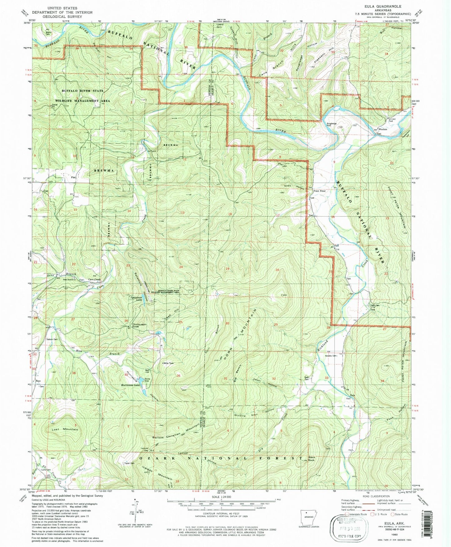 Classic USGS Eula Arkansas 7.5'x7.5' Topo Map Image