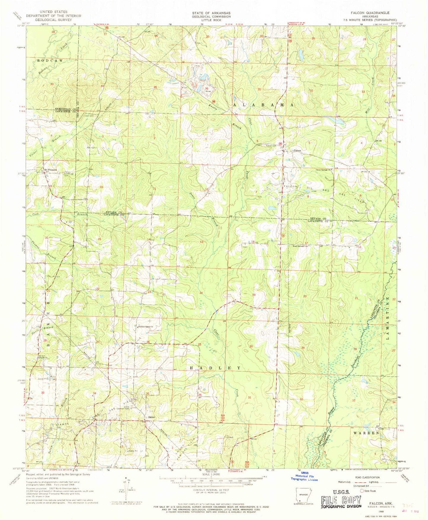 Classic USGS Falcon Arkansas 7.5'x7.5' Topo Map Image
