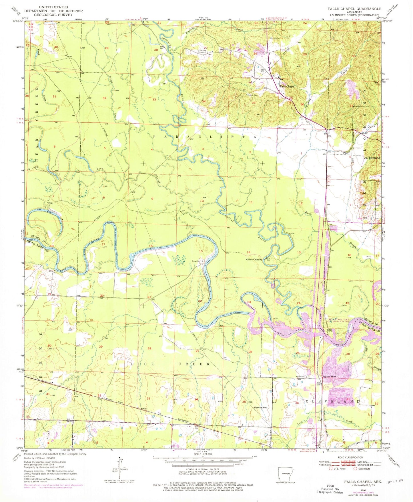 Classic USGS Falls Chapel Arkansas 7.5'x7.5' Topo Map Image