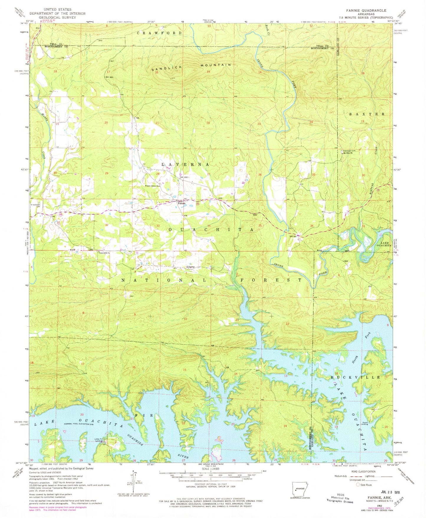 Classic USGS Fannie Arkansas 7.5'x7.5' Topo Map Image