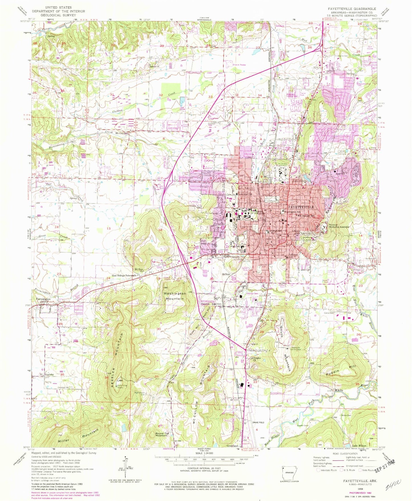 Classic USGS Fayetteville Arkansas 7.5'x7.5' Topo Map Image