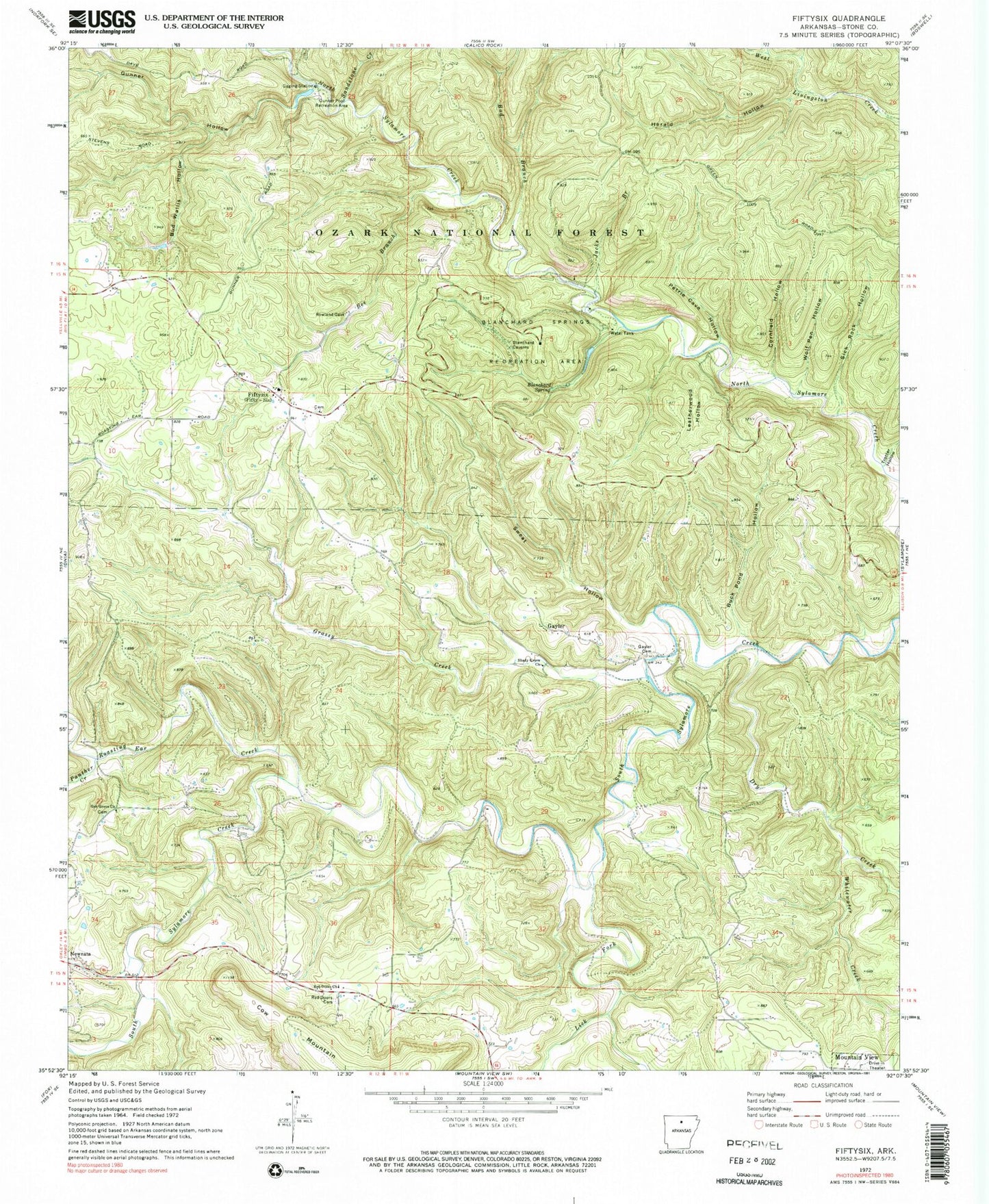 Classic USGS Fiftysix Arkansas 7.5'x7.5' Topo Map Image
