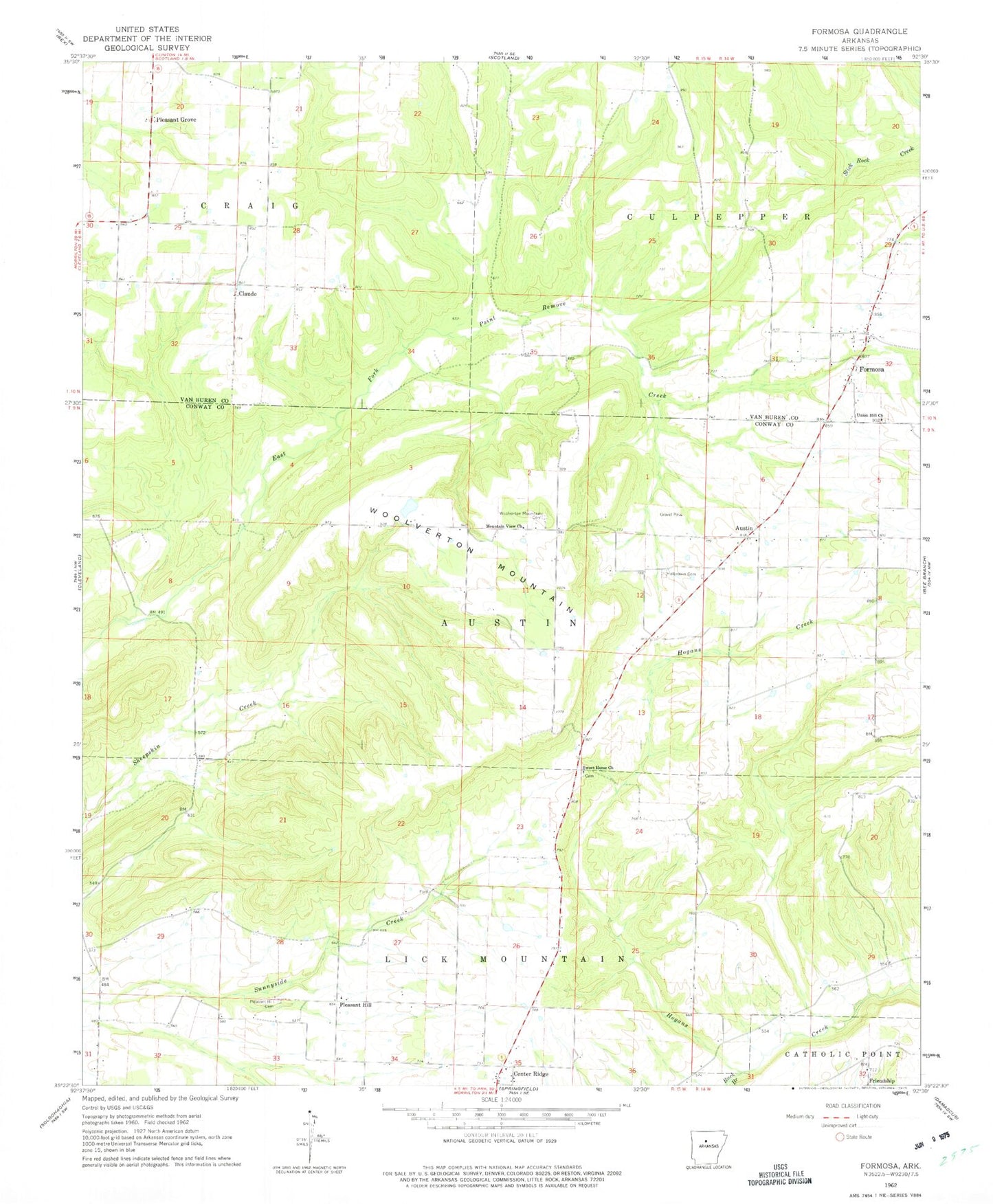 Classic USGS Formosa Arkansas 7.5'x7.5' Topo Map Image