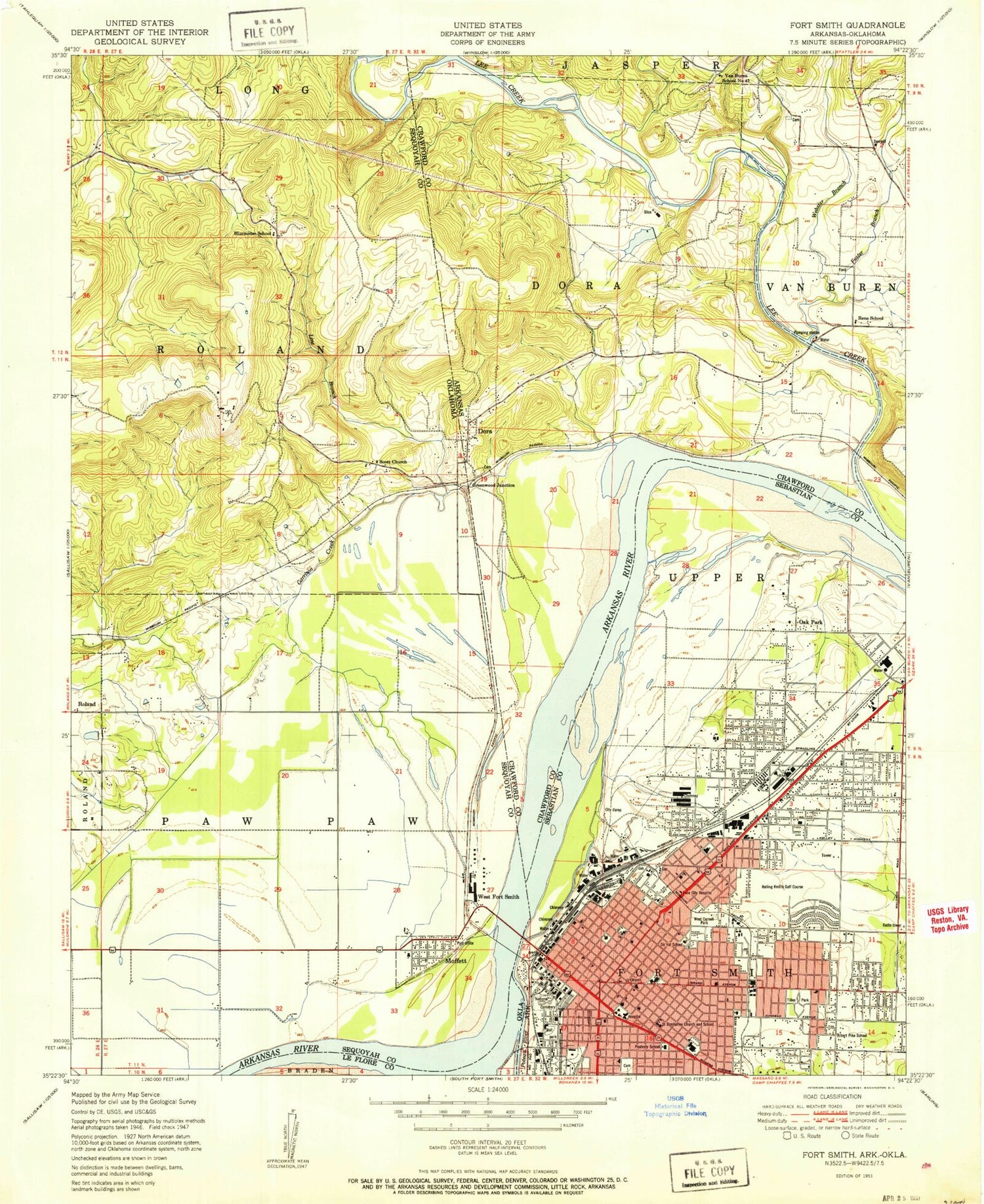 Classic USGS Fort Smith Arkansas 7.5'x7.5' Topo Map Image