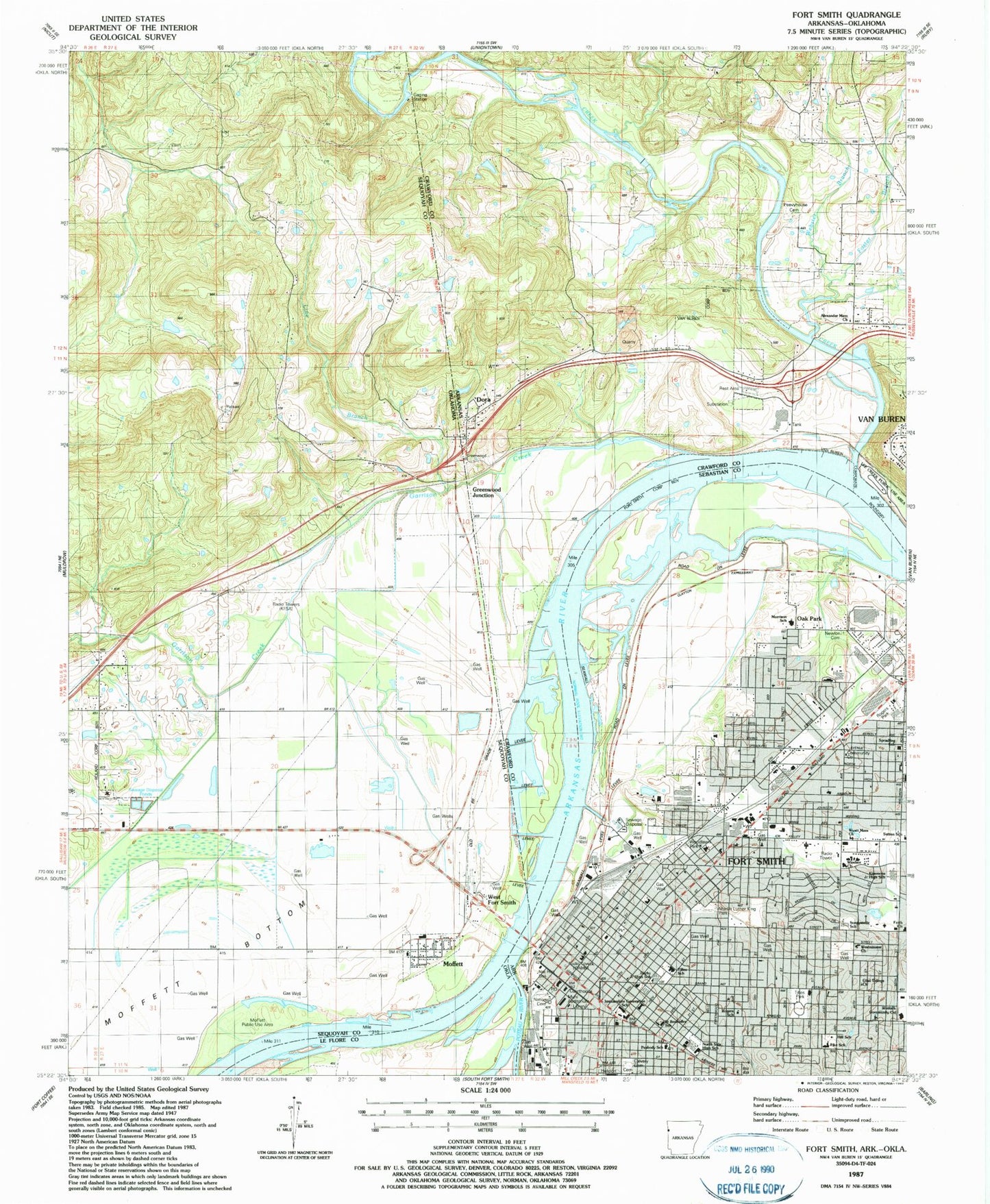 Classic USGS Fort Smith Arkansas 7.5'x7.5' Topo Map Image