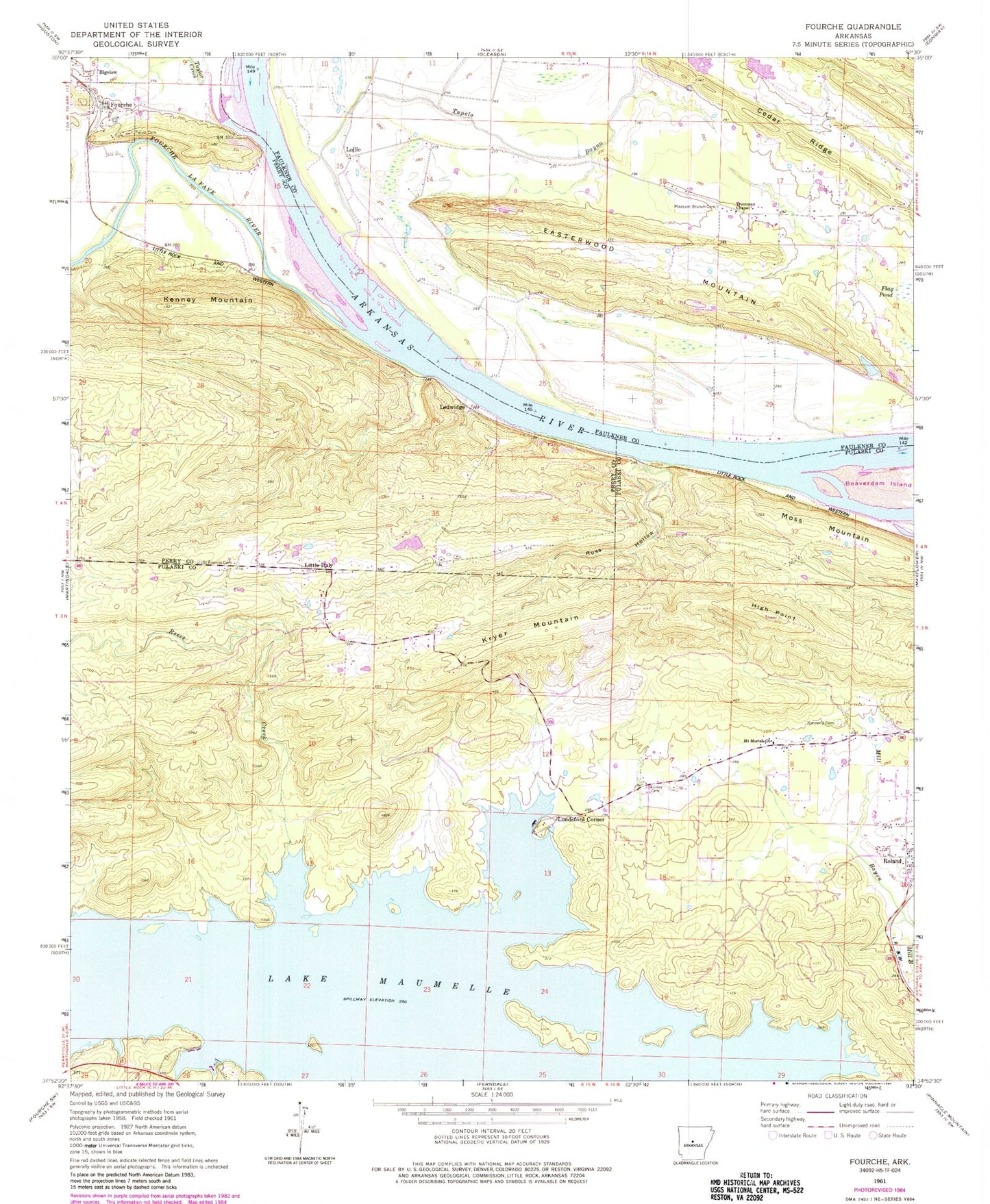 Classic USGS Fourche Arkansas 7.5'x7.5' Topo Map Image
